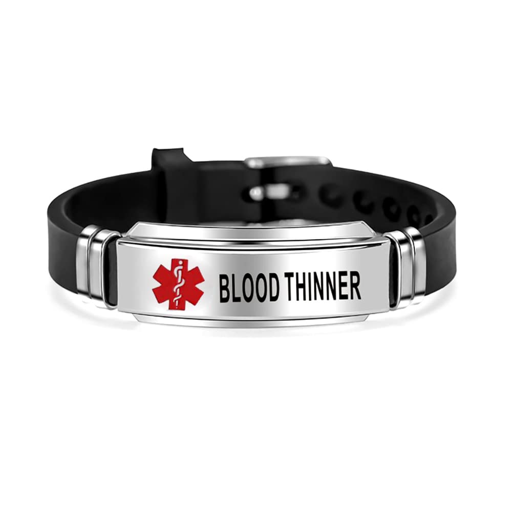 YQSLIN Adjustable Silicone Medical Alert Bracelet for Men & Women - Waterproof Emergency ID Bracelet for Sports, Travel & Daily Wear