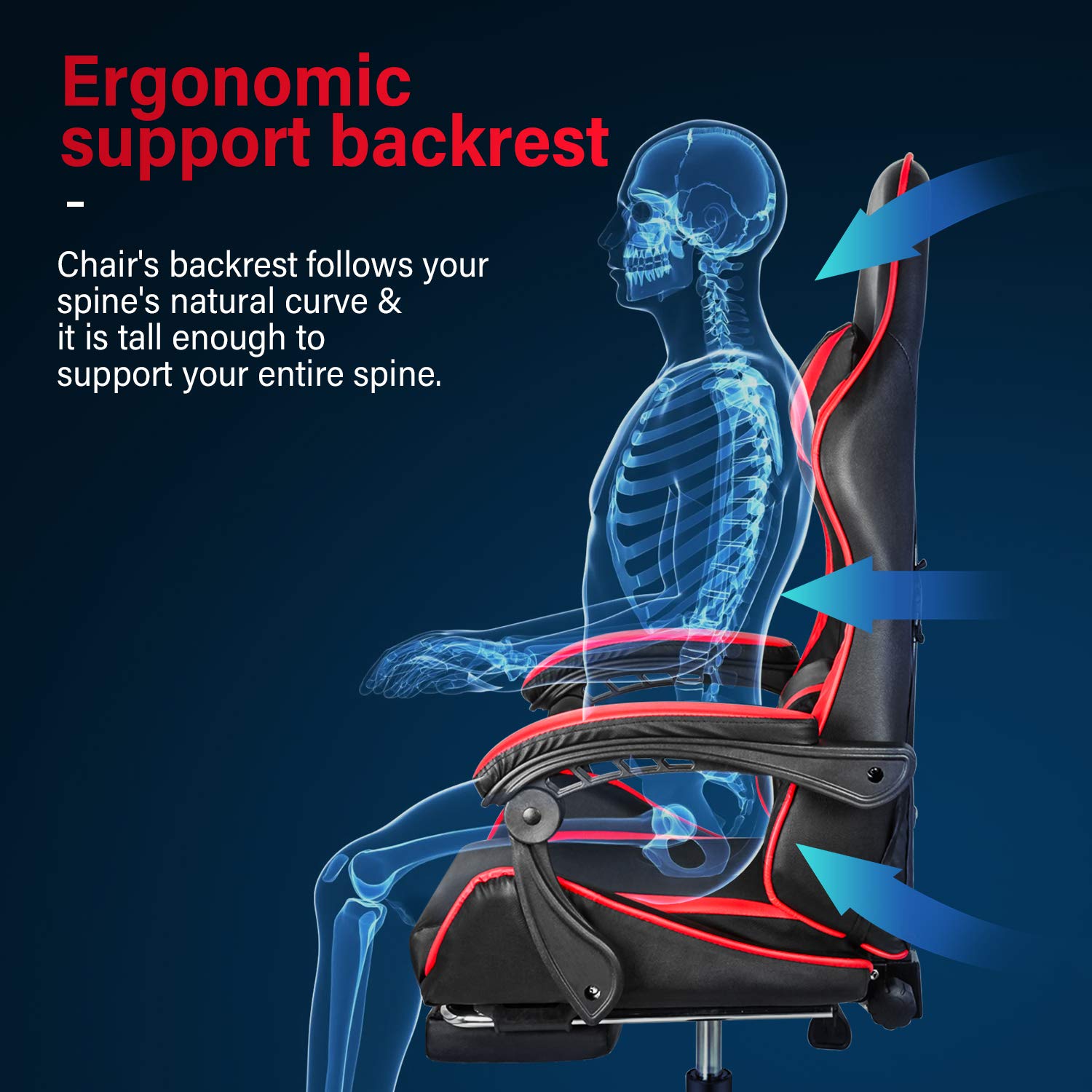 Ergonomic Gaming Chair with Adjustable Height & Lumbar Support for Office & Racing