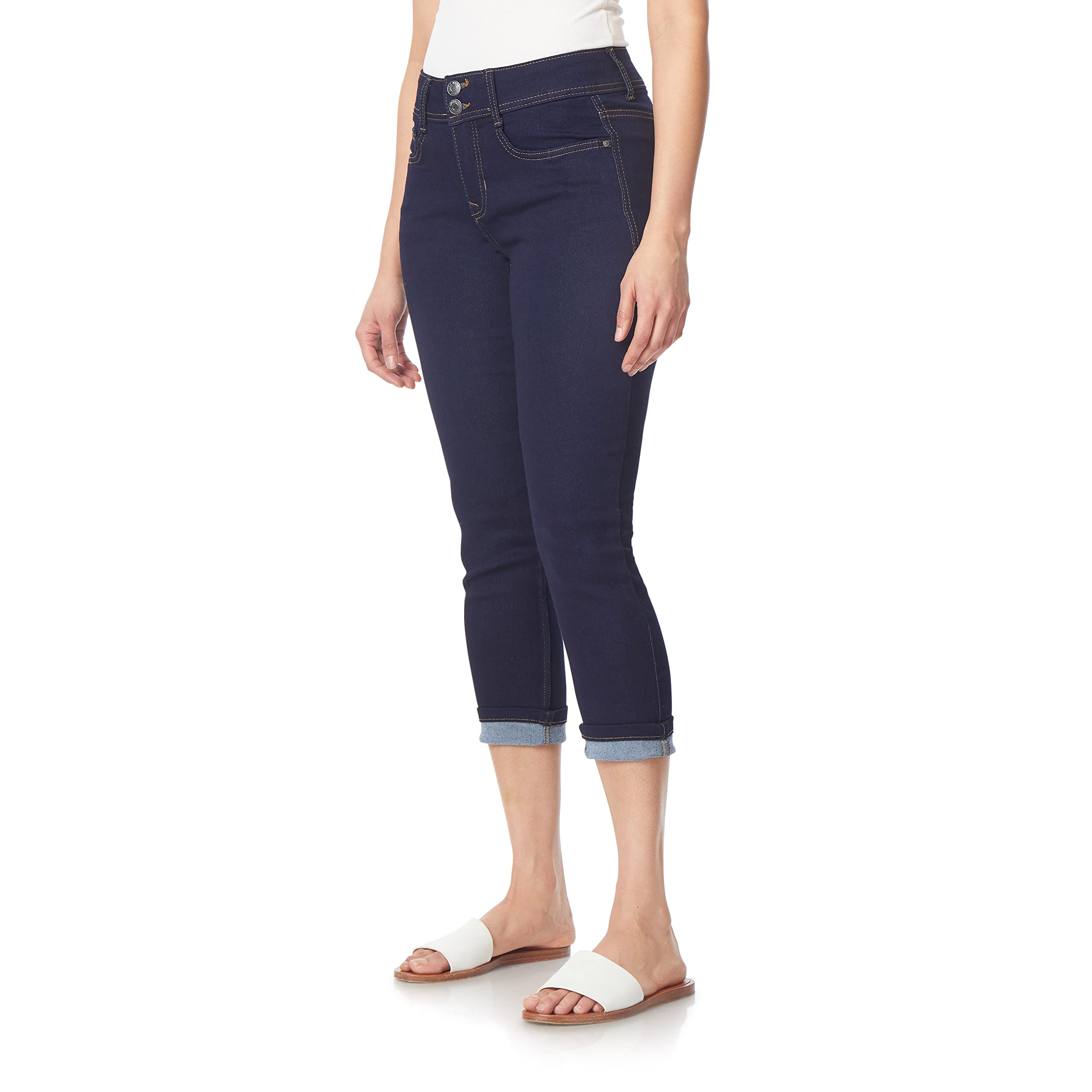 Angels Forever Young Women's High Waisted Curvy Fit Stretch Denim Crop Jeans - Perfect for Casual Outfits, Date Nights & Weekend Brunch
