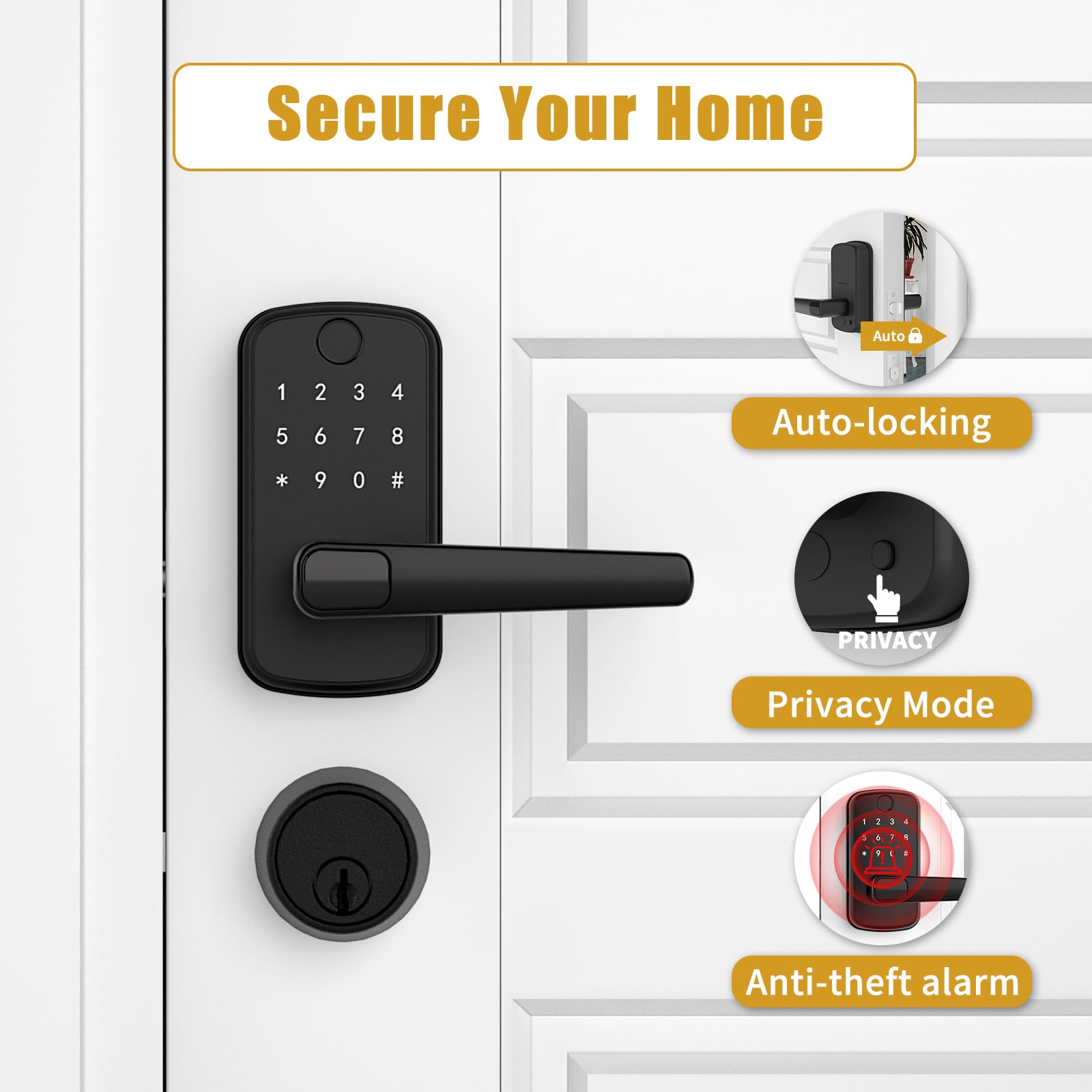 Smart Keyless Entry Door Lock with Keypad, Fingerprint & App Control - Biometric Home Security Deadbolt - Easy DIY Installation (Black) | Perfect for Apartments, Vacation Homes & Smart Home Systems