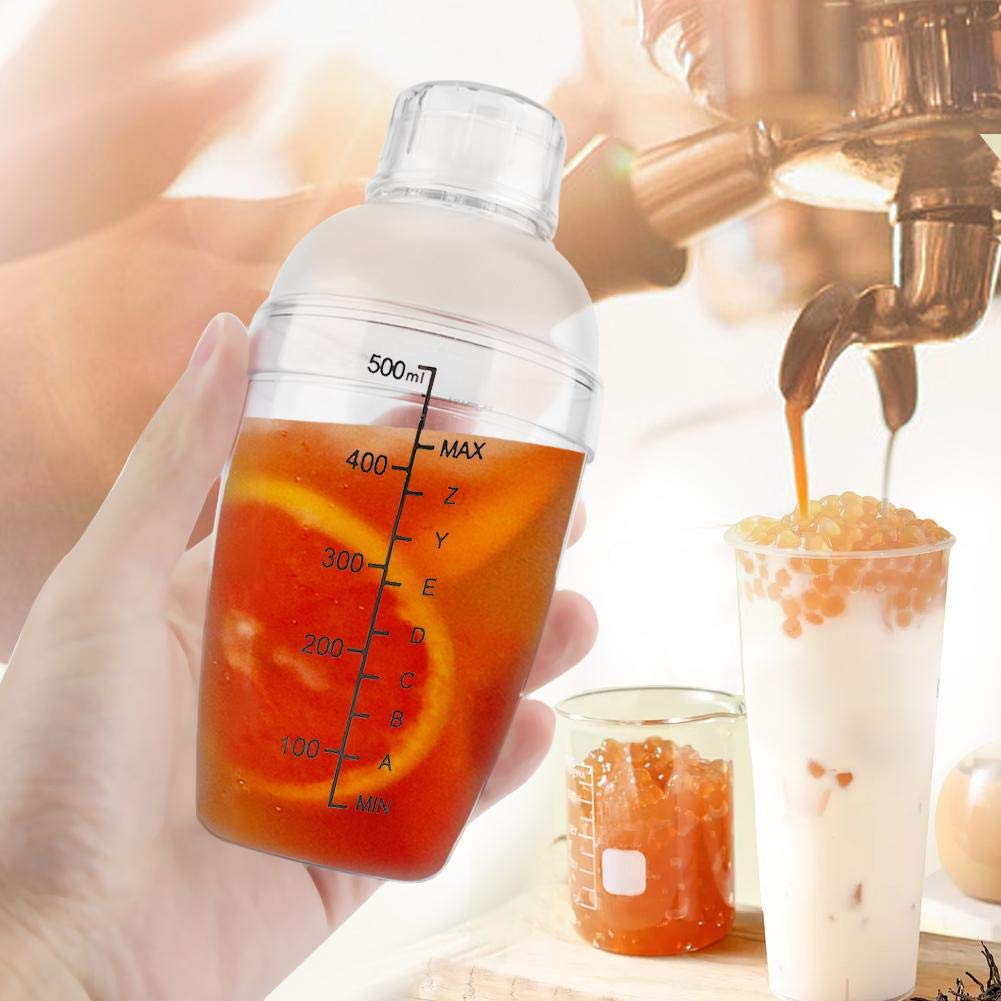 Premium 500ML Plastic Cocktail Shaker - Transparent PC Drink Mixer with Measurement Scales & Leak-Proof Lid - Perfect for Milk Tea, Cocktails, Protein Shakes & Bar Use at Home or Professional Bartending