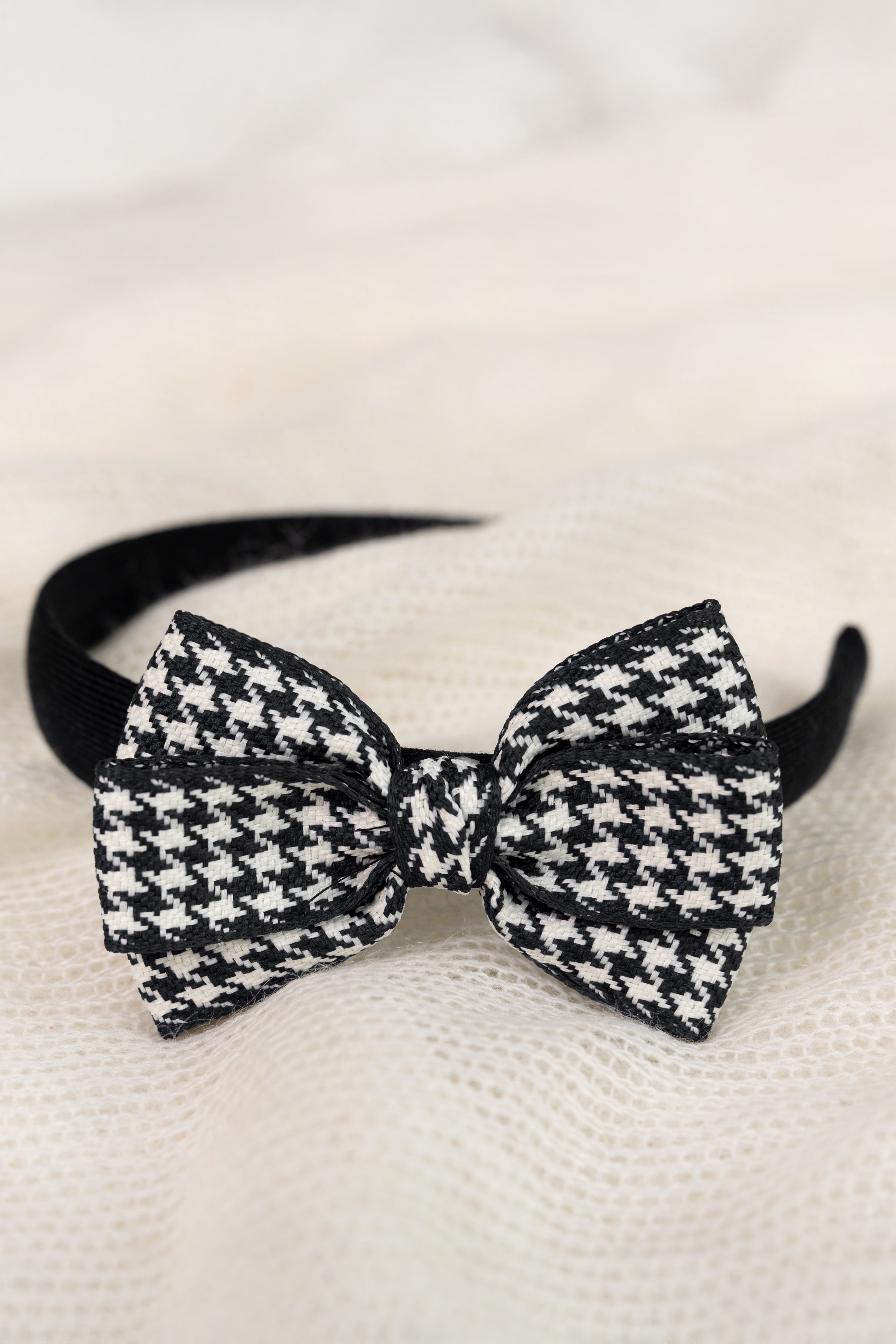 Elegant Black Houndstooth Bow Headband for Women - Fashion Hair Accessories for Parties, Weddings & Daily Wear