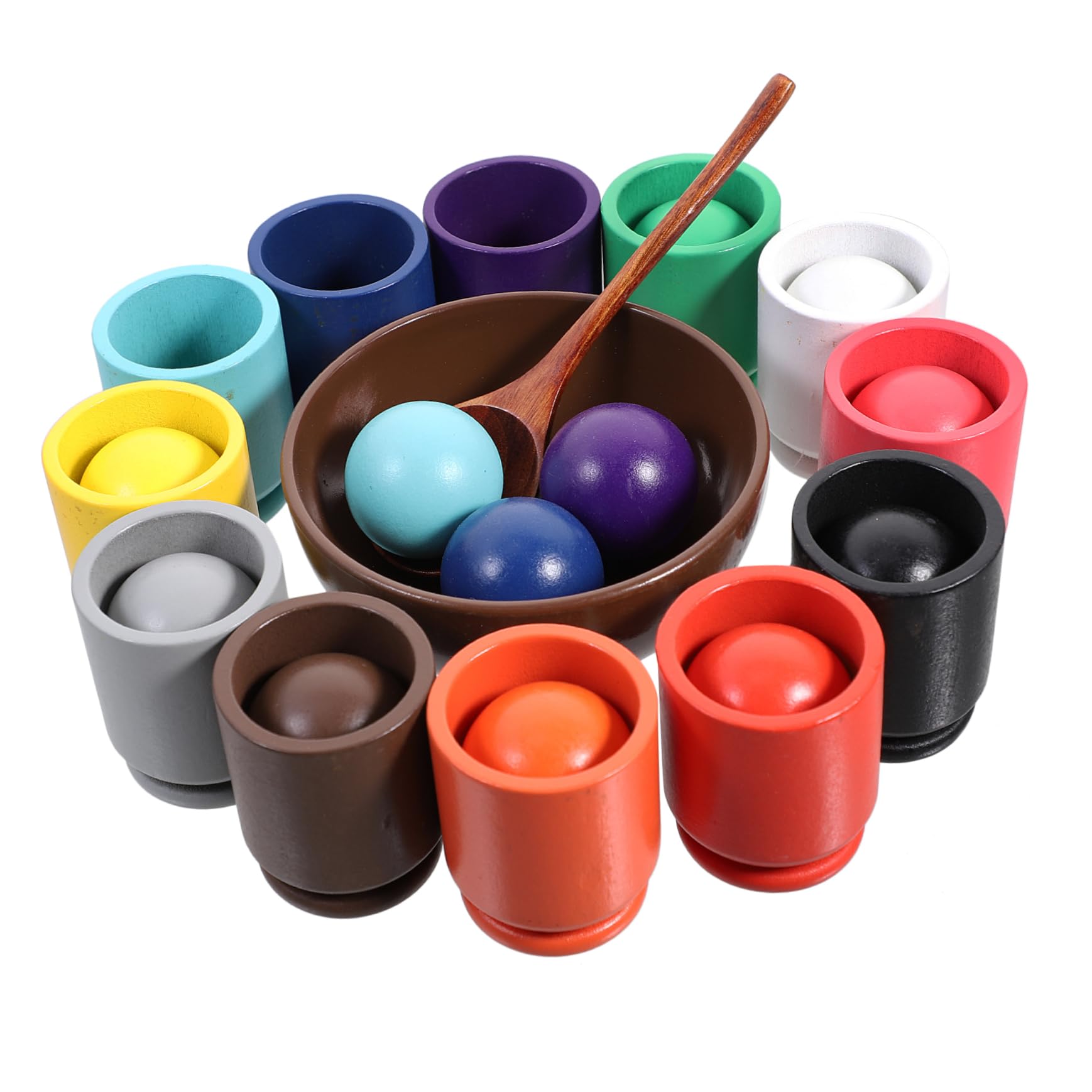 Wooden Ball and Cup Color Sorter Game - Montessori Learning Toy for Toddlers & Preschoolers | Fine Motor Skills Development, Early Education Activity | Perfect for Daycare, Home Play & Classroom Use