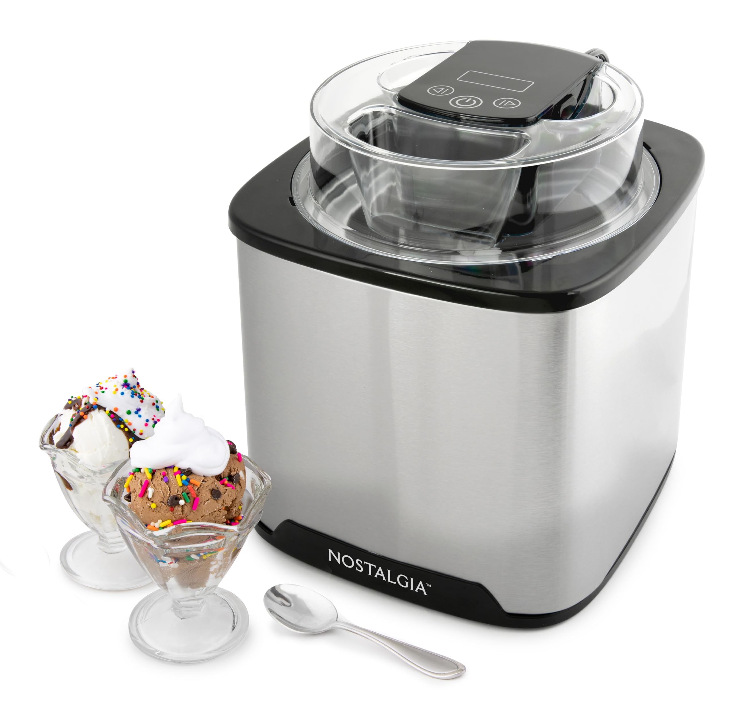 Nostalgia 2-Quart Digital Electric Ice Cream Maker - Make Homemade Ice Cream Without Salt or Ice, Includes Overnight Chill Canister & Stainless Steel Bowl - Perfect for Parties, Family Gatherings & Summer Treats