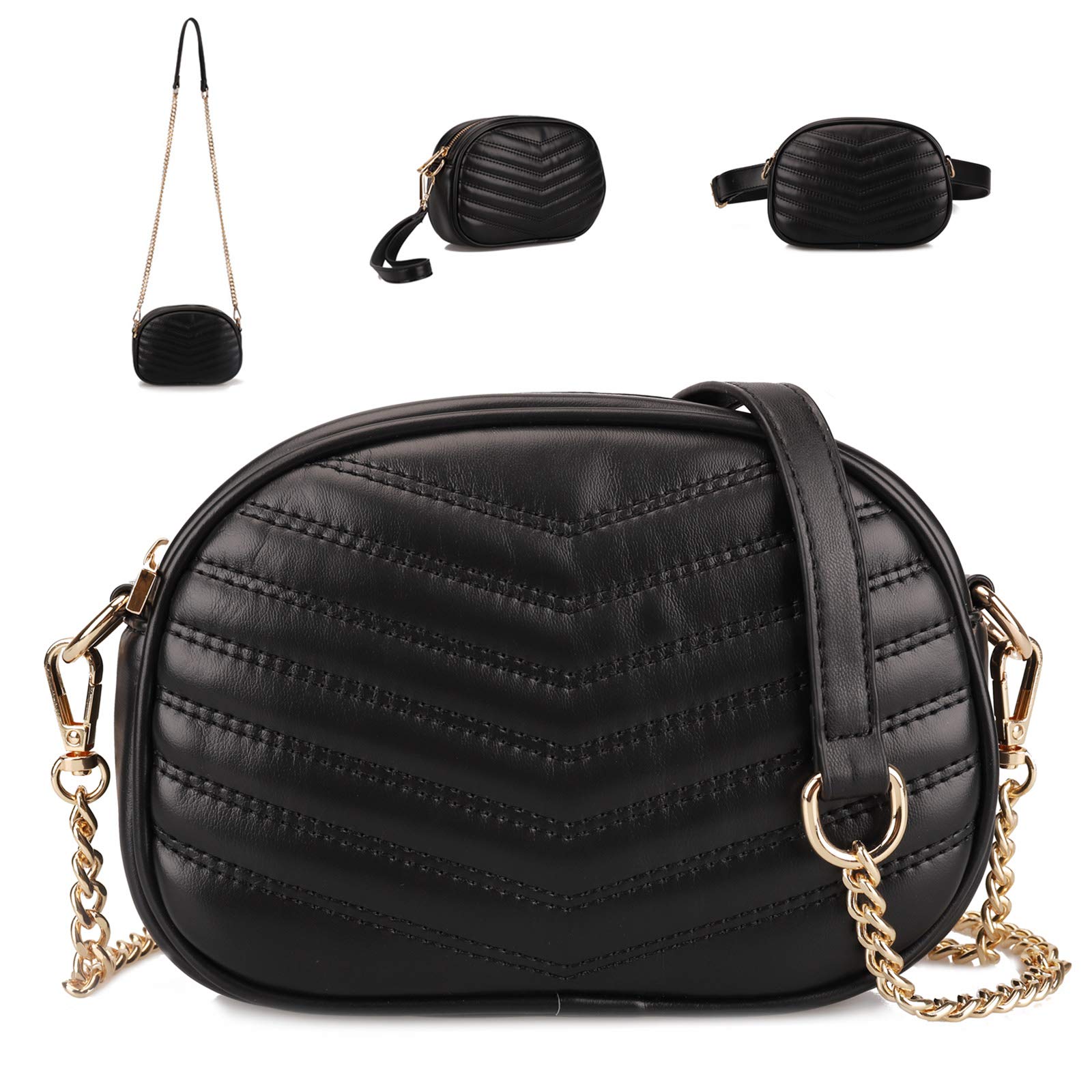 3 in 1 Fashion Waist Bags for Women - Quilted Shoulder Purse with Adjustable Chain Strap, Small Crossbody Fanny Pack & Stylish Belt Bag | Perfect for Travel, Gym, Running & Everyday Use