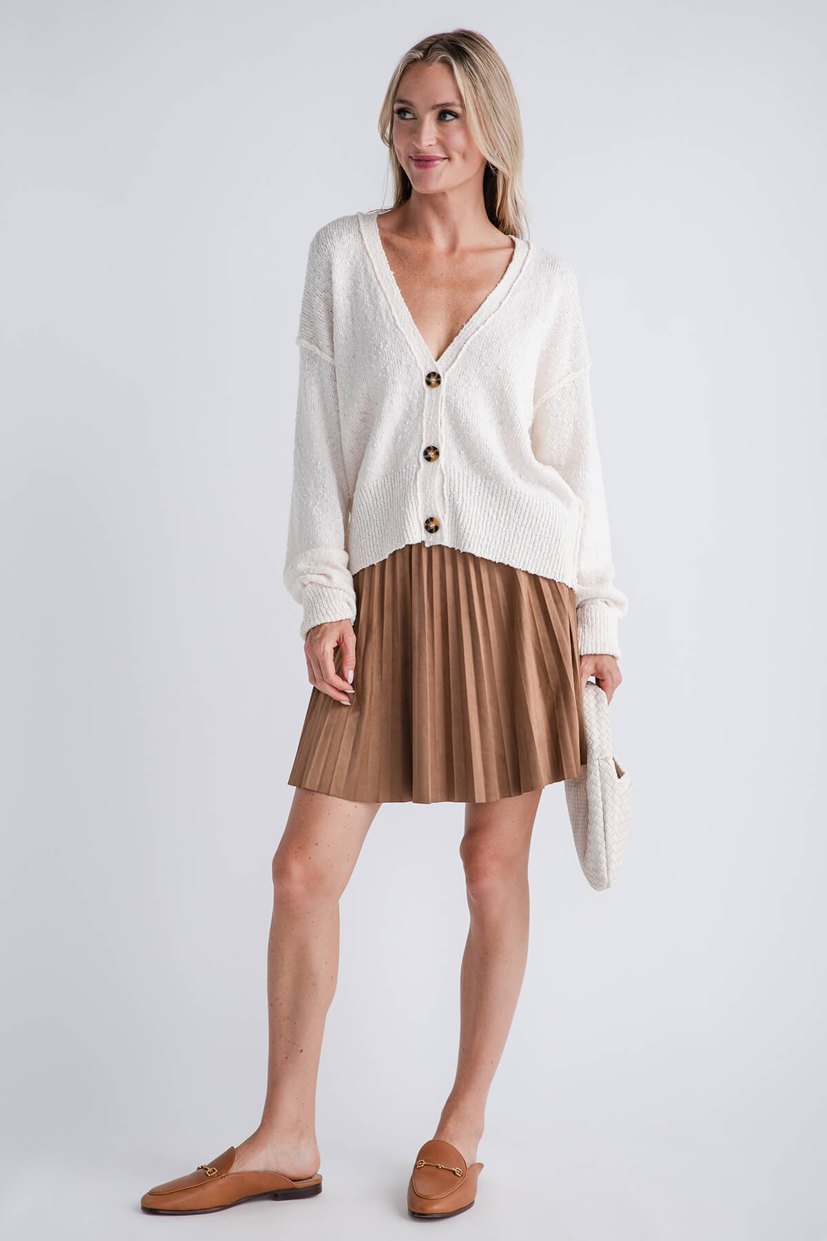 Stylish Faux Suede Pleated Midi Skirt for Women | Trendy A-Line Flared Skirt | Perfect for Office, Date Night & Fall Fashion