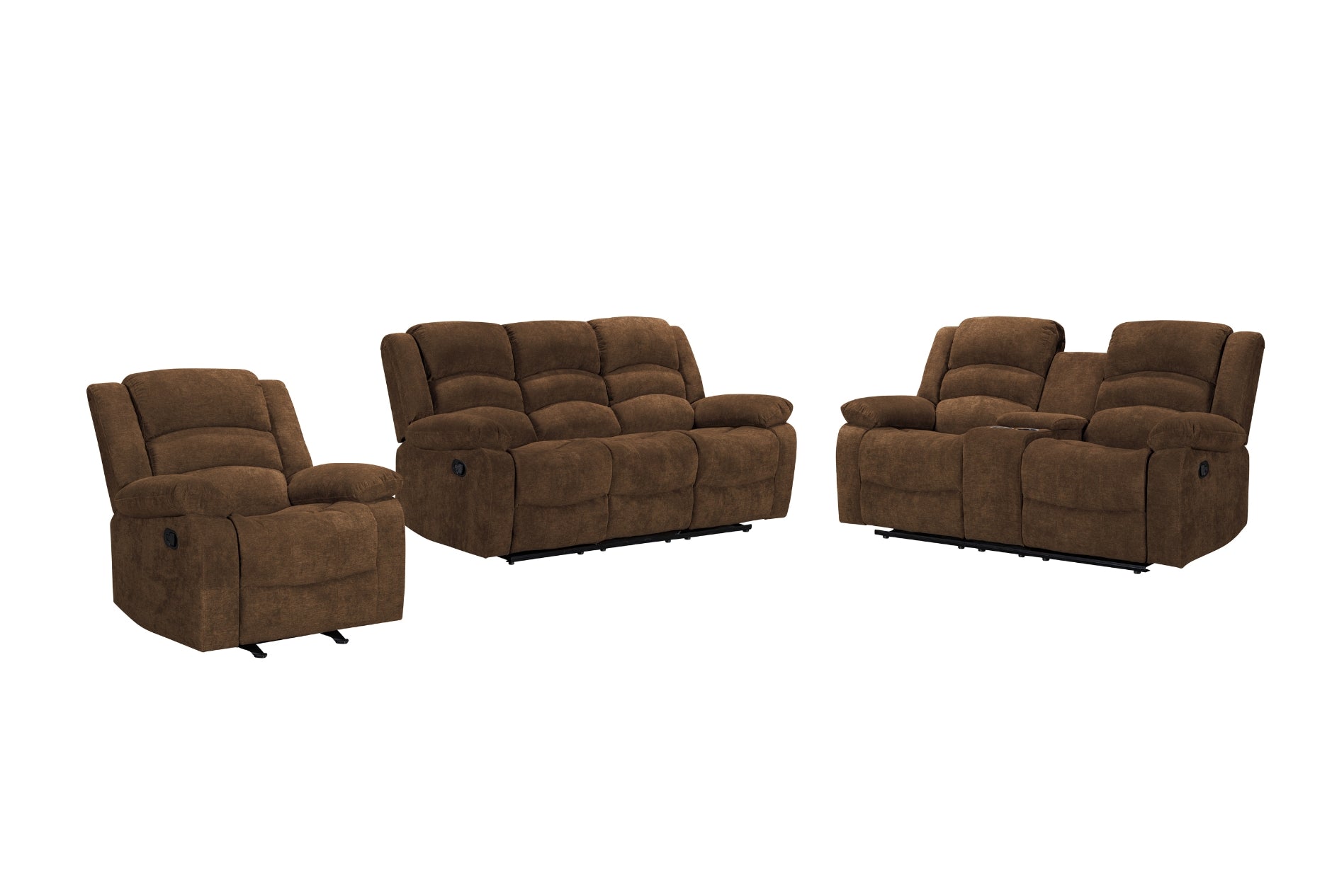 Comfortable Brown Reclining Sofa Set - 3-Piece Living Room Furniture for Relaxation & Movie Nights | Perfect for Family Gatherings & Home Theater