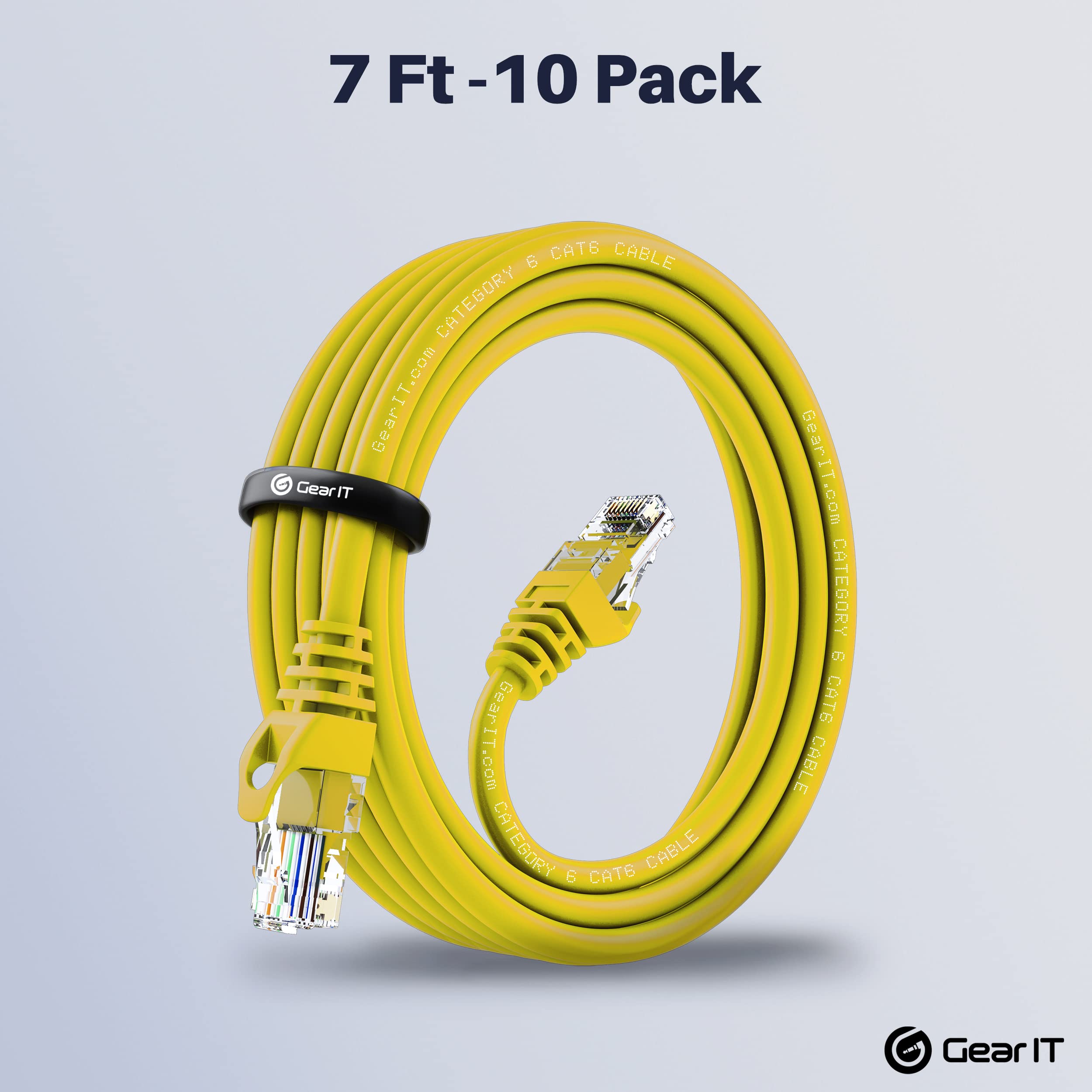 GearIT Cat6 Ethernet Cable 7ft - High Speed 550MHz, 10Gbps Network Cable, RJ45 Patch Cord for Gaming, Streaming & Office - Yellow (7 Feet) - Perfect for Home, Office & Data Centers