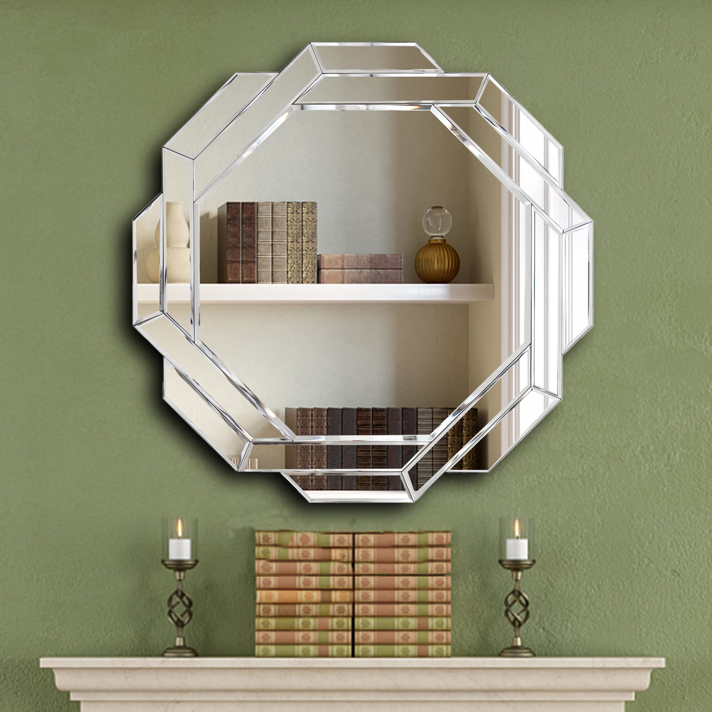 Hexagon Frameless Beveled Wall Mirror - 27.6x27.6 Inches Silver Polished Decorative Mirror for Living Room, Bedroom & Bathroom | Modern Home Decor & Wall Art | Hlartdecor HFY Series