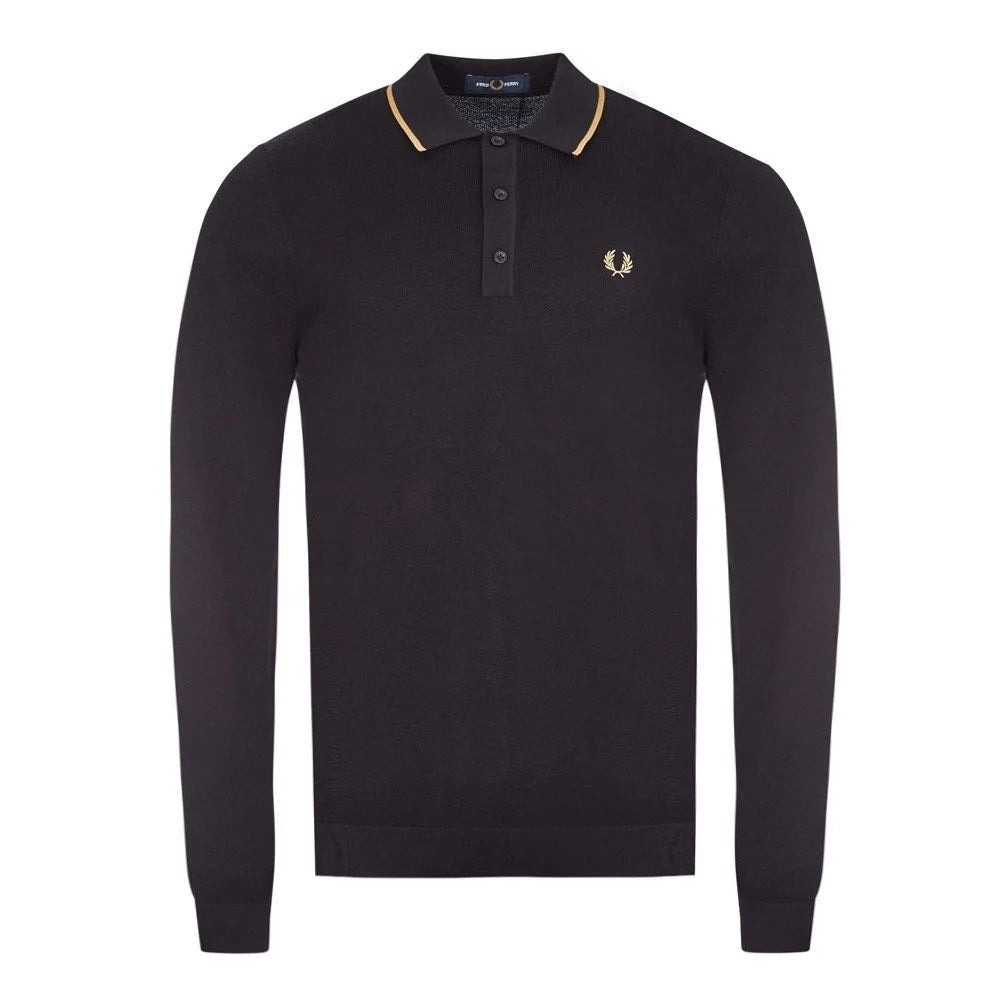 Long Sleeve Tipped Knitted Shirt for Men - Black & Champagne Colors - Perfect for Business Casual, Office Wear & Smart Outfits