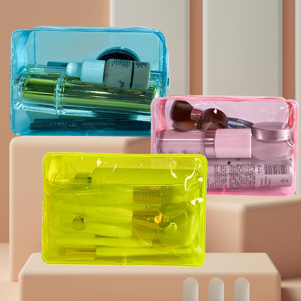 ONEART Clear Cosmetic Bag - Waterproof Travel Toiletry Organizer for Women & Men, Small Makeup Pouch (3 Pack, 7.02