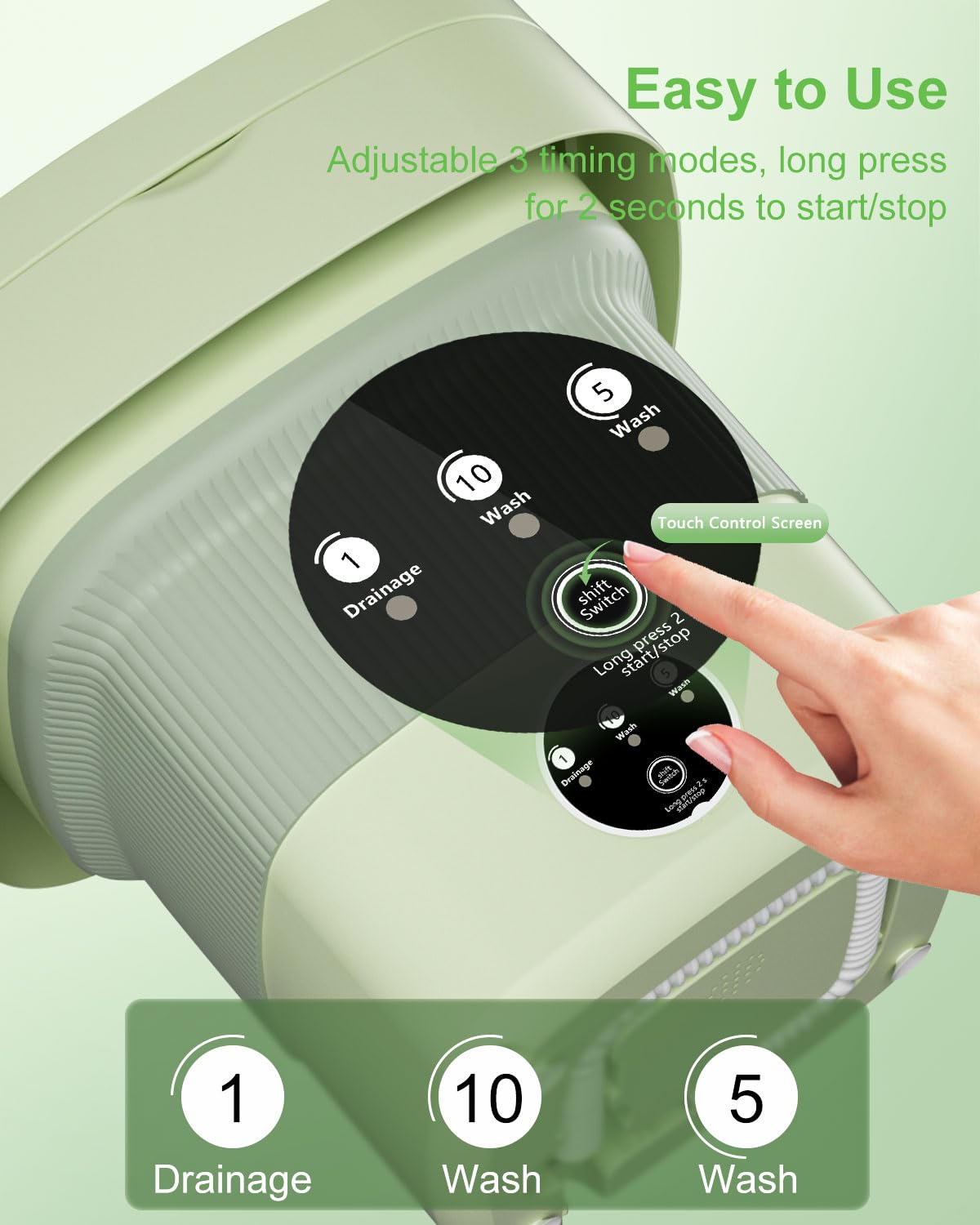Portable Washing Machine 9L Mini Laundry Washer - 3 Wash Modes for Underwear, Baby Clothes, Socks & Delicates | Foldable Compact Washer Dryer Combo for Apartments, Homes, Hotels, Camping & RVs | Ideal for Small Spaces, Travel & Emergency Laundry (Green)