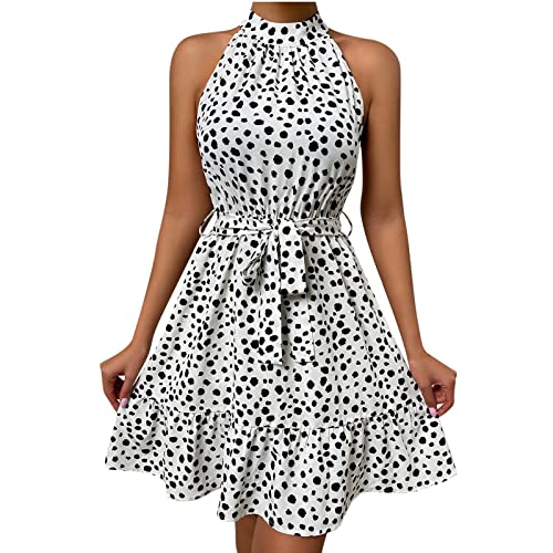 Women's Summer Casual Sleeveless Halter Dress with Belt - Flowy Sexy Slim Fit Sundress for Beach, Vacation & Outdoor Parties