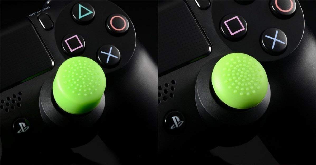 Universal Silicone Thumb Grip Caps for PS5, PS4, PS3, PS2, Xbox One, Xbox 360, Switch Pro & Wii U Controllers - 8-Pack Green Rubber Joystick Covers - Improve Grip & Comfort for Gaming, Esports & Long Play Sessions