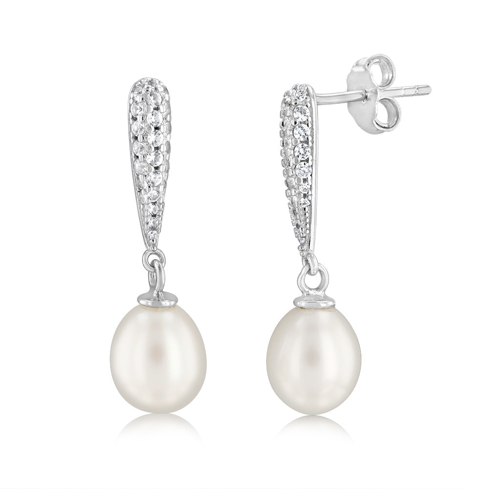6-7MM Freshwater White Pearl Drop Earrings in Sterling Silver - Elegant Jewelry for Weddings, Parties & Special Occasions