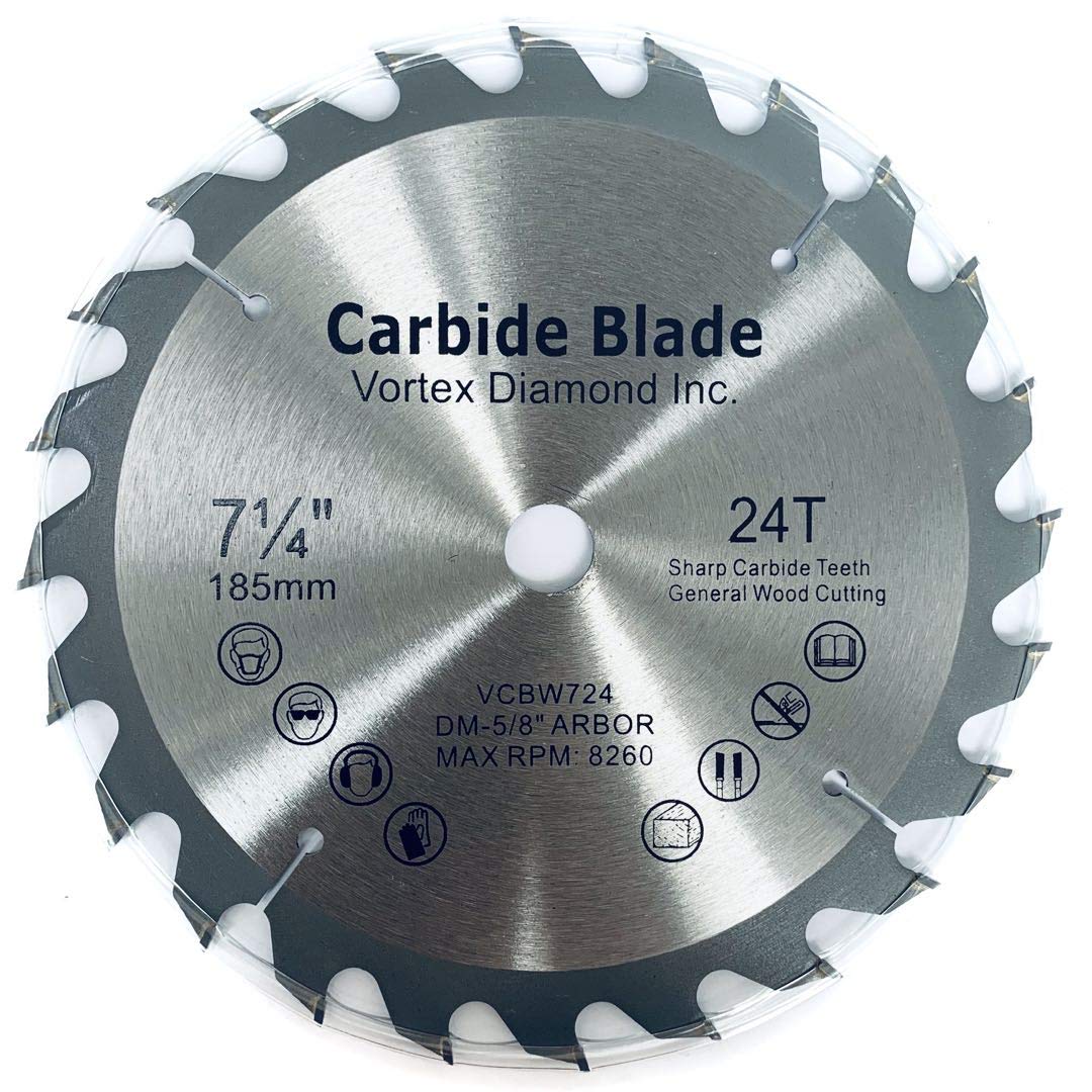 (10 Pack) VORTEX DIAMOND VWB 7-1/4 Inch 24 Teeth TCT Circular Saw Blades for Hard & Soft Wood - General Purpose Woodworking, DIY Projects & Construction - Premium Tungsten Carbide Tipped Cutting Discs