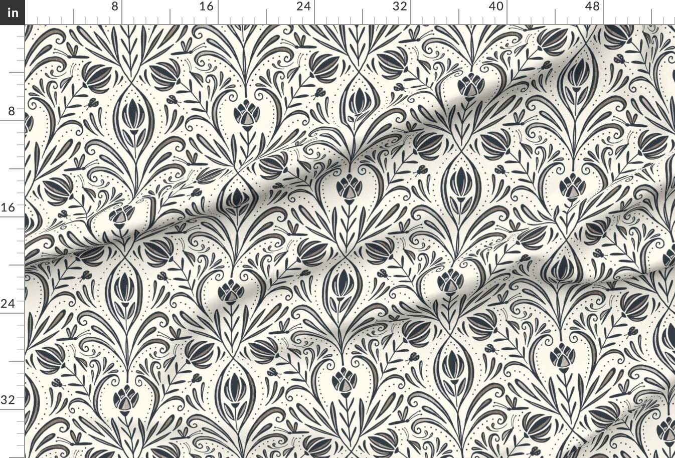 Modern Damask Black Ivory Botanical Garden Floral Printed Minky Fabric by The Yard - Soft Plush Material for Sewing Baby Blankets, Quilt Backing & Home Decor - Perfect for Nursery, DIY Crafts & Upholstery Projects