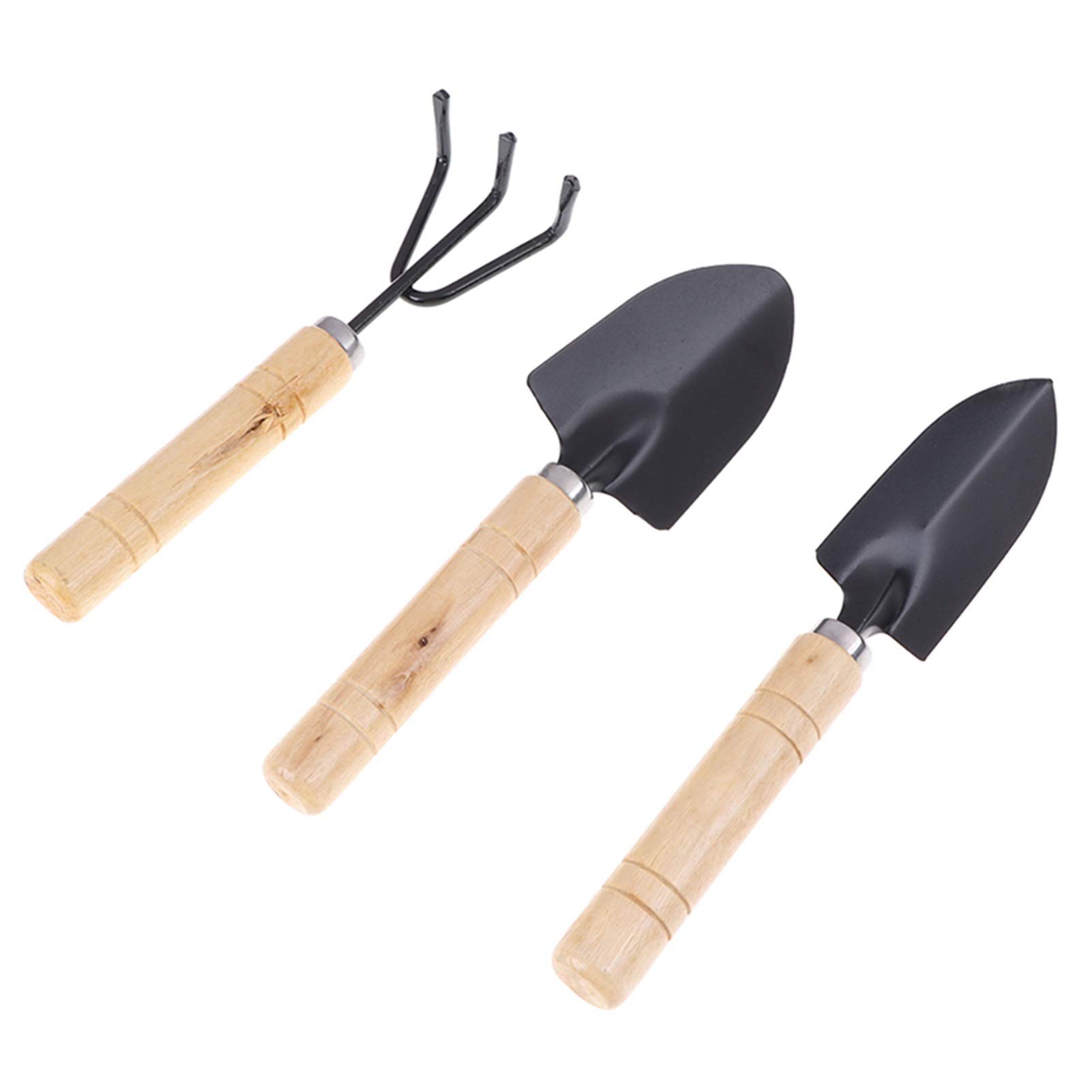 3-Piece Mini Garden Tool Set with Shovel, Rake & Spade - Wooden Handle Bonsai Tools for Indoor Plants, Succulents & Small Gardens - Perfect for Gardening, Potting & Home Decor