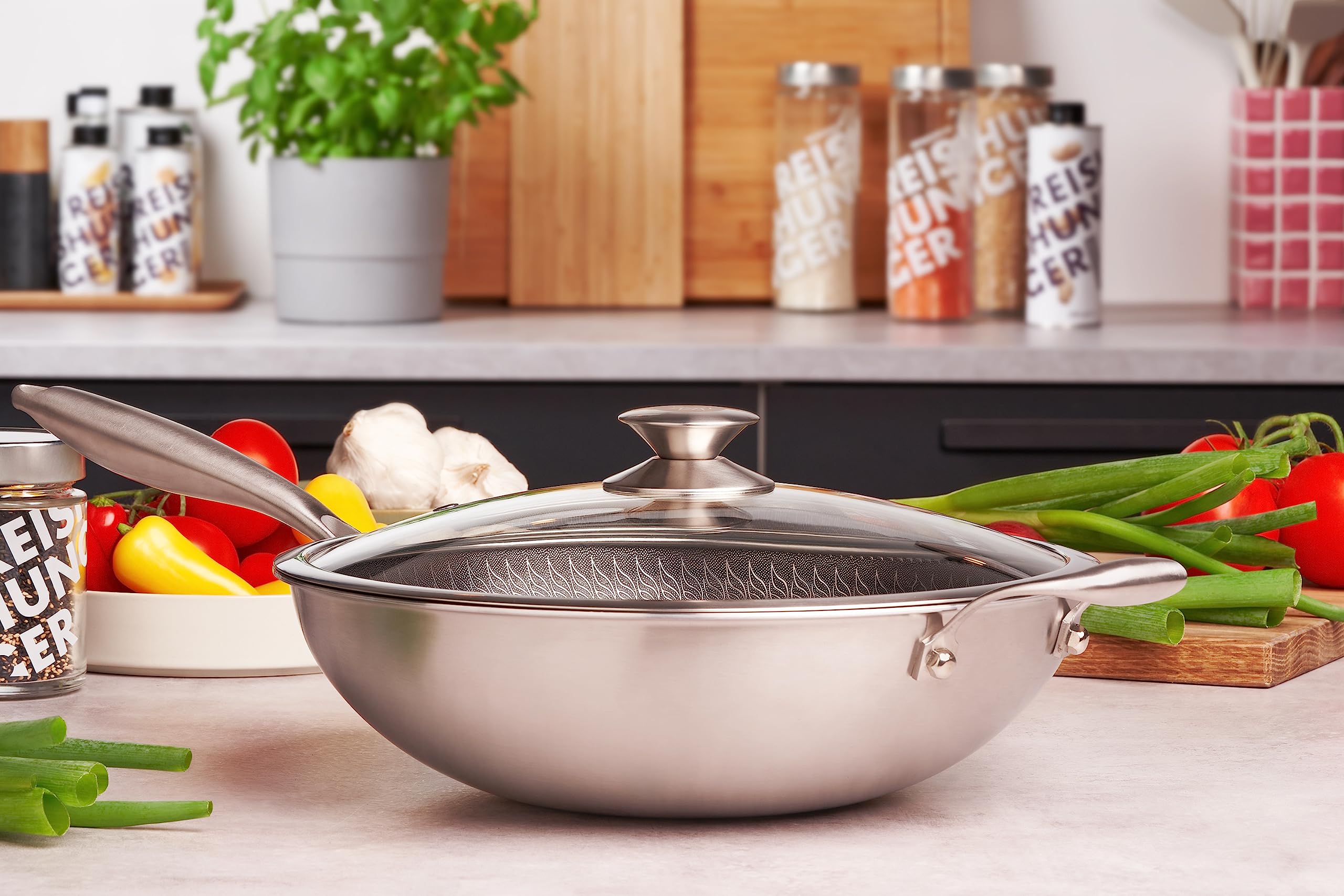 Premium 32cm Stainless Steel Wok - Non-Stick, Scratch-Resistant, Oven-Safe for Stir-Fry, Sautéing & Deep Frying - Perfect for Home Cooking & Restaurant Use