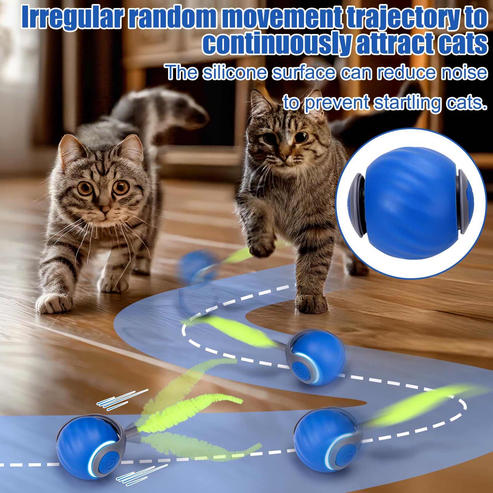 AIERSA Automatic Cat Toy - Interactive Self Play with 3 Tails for Indoor Cats (Blue) - Perfect for Bored Adult Cats