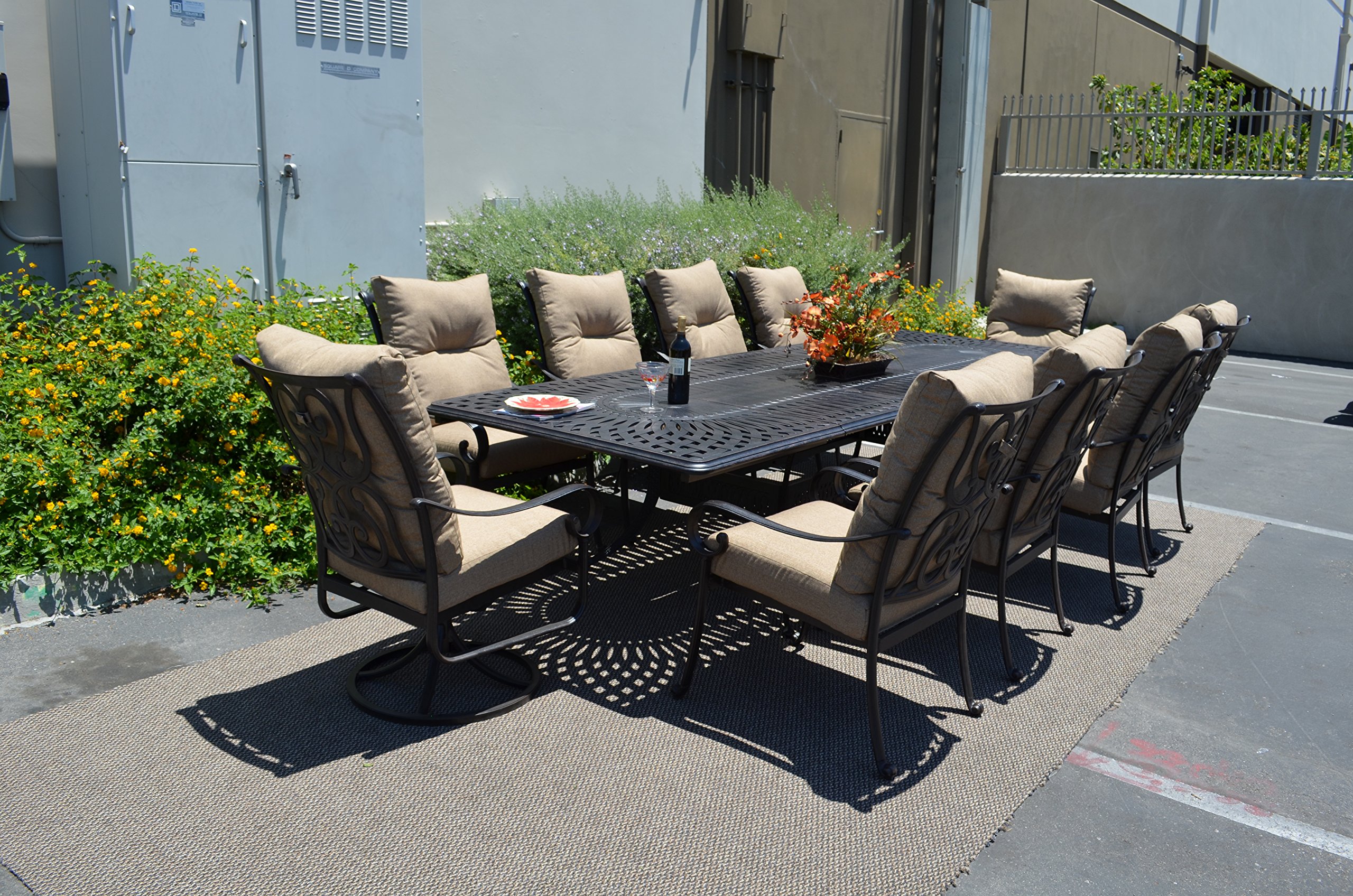 Santa Anita 11-Piece Outdoor Patio Dining Set - Durable Dark Bronze Cast Aluminum Furniture for Backyard, Garden & Poolside Dining