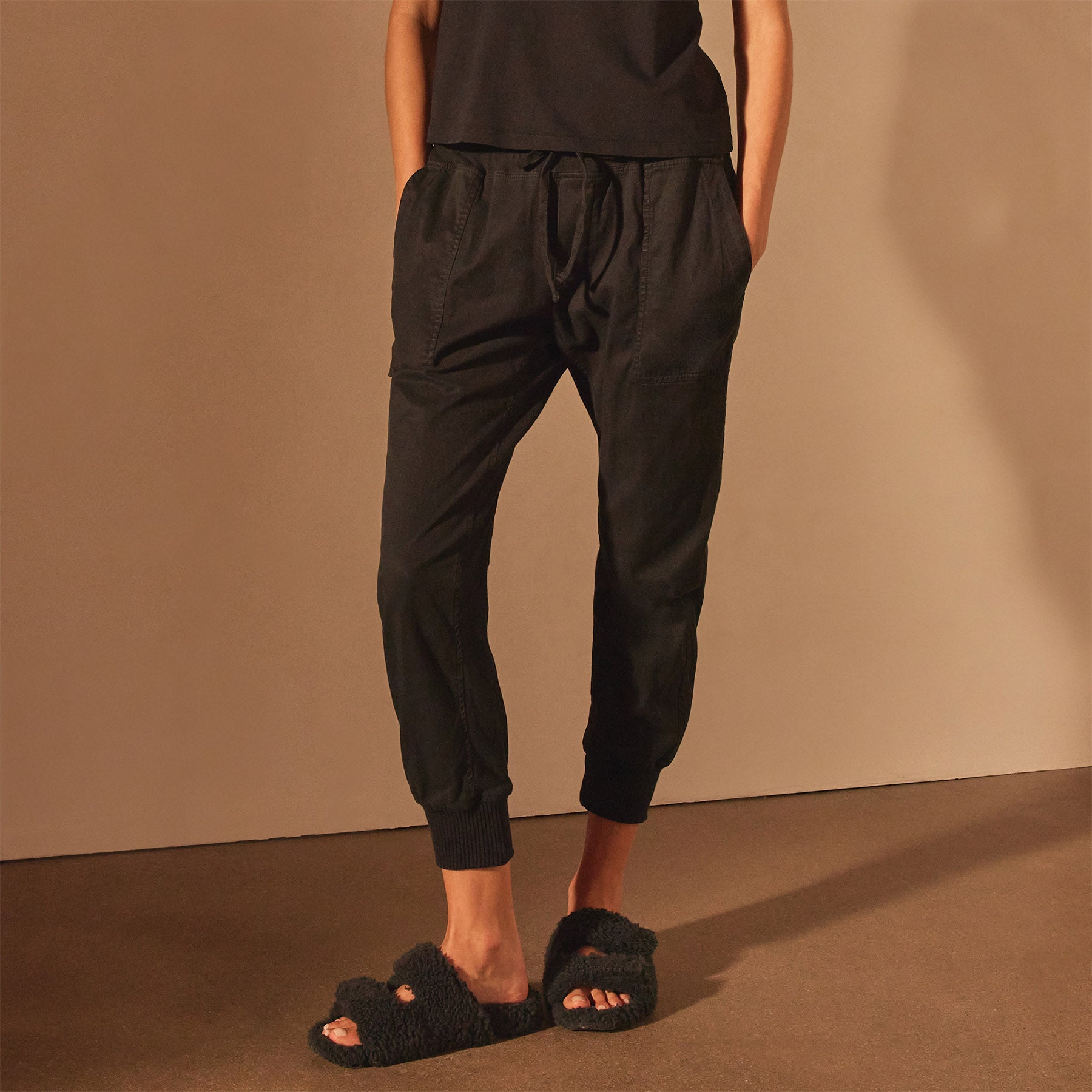 Mixed Media Pants for Women - Black Stretch High Waist Trousers for Work, Casual & Travel | Comfortable & Stylish