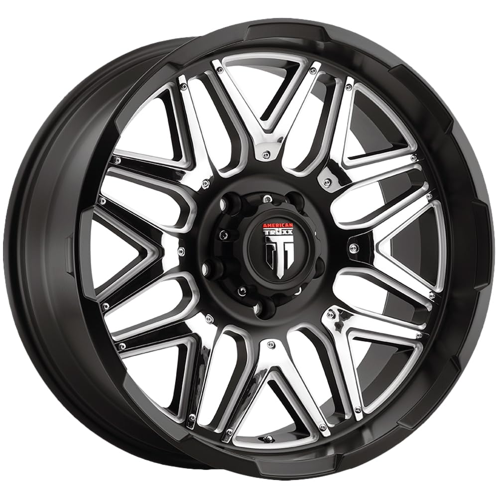 AT151-2973M0 Matte Black 20x9 Wheels - 5x127 Bolt Pattern, 0mm Offset, 78.1mm Bore - Perfect for Trucks & SUVs - Durable Matte Black Finish with Chrome Inserts for Off-Road & Street Performance
