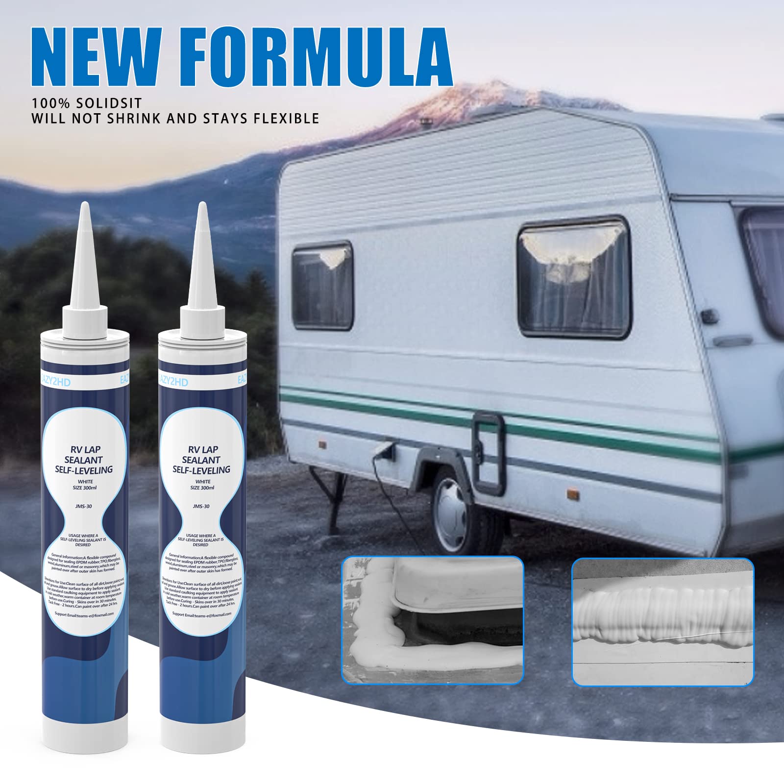 Eazy2hD 2 Pack RV Self-Leveling Lap Sealant for RV Roofs - Waterproof Roof Sealant for Campers, Trailers & RVs - EPDM Rubber Roof Repair & Protection (White) - Perfect for RV Roof Maintenance, Leak Prevention & Weatherproofing