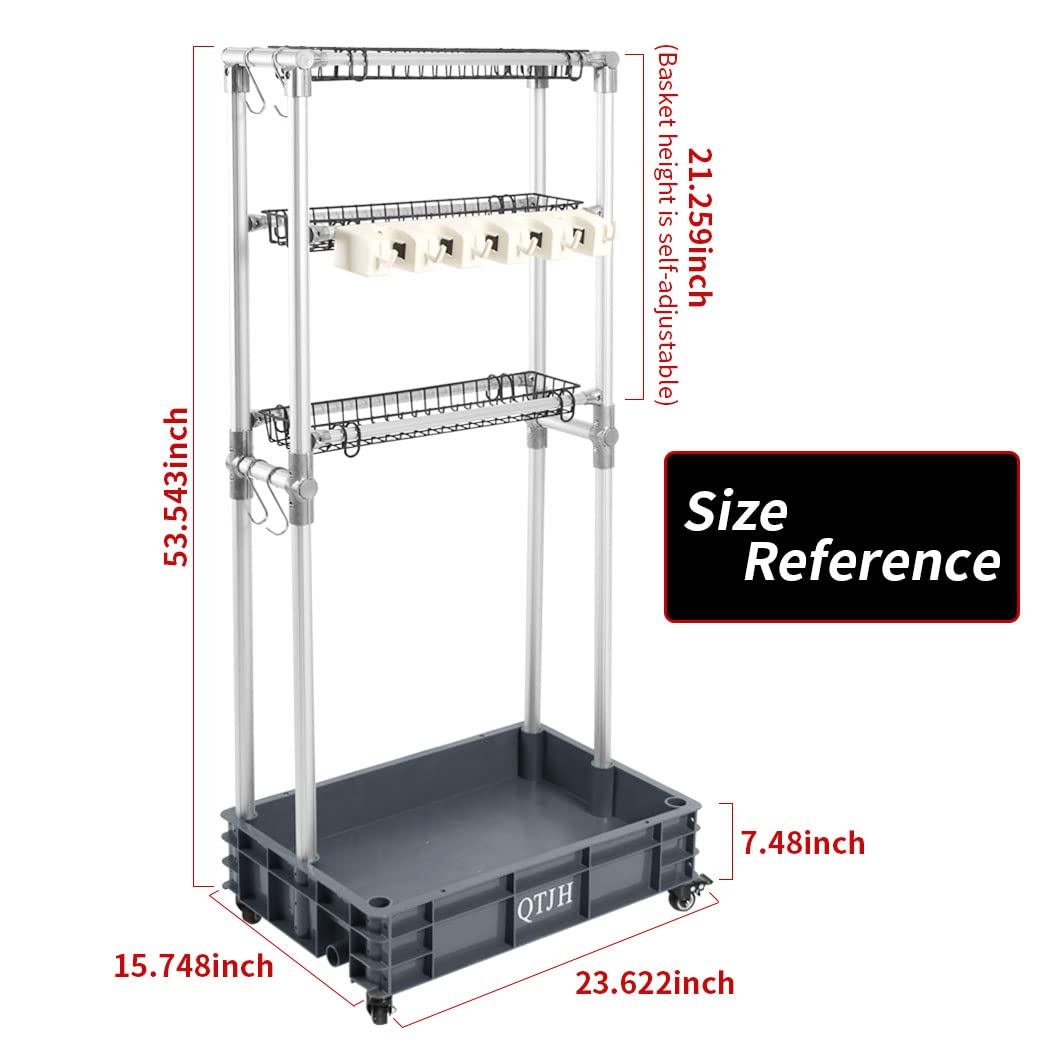 Steel Wire Storage Shelf & Broom Mop Holder - Heavy Duty Janitorial Cart Organizer for Cleaning Supplies | Perfect for Home, Garage & Commercial Use