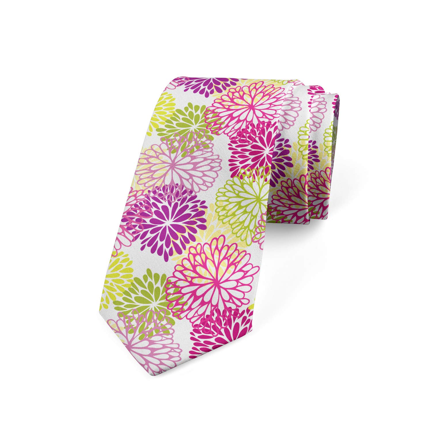 Ambesonne Silk Necktie for Men - Romantic Spring Floral Pattern, 3.7