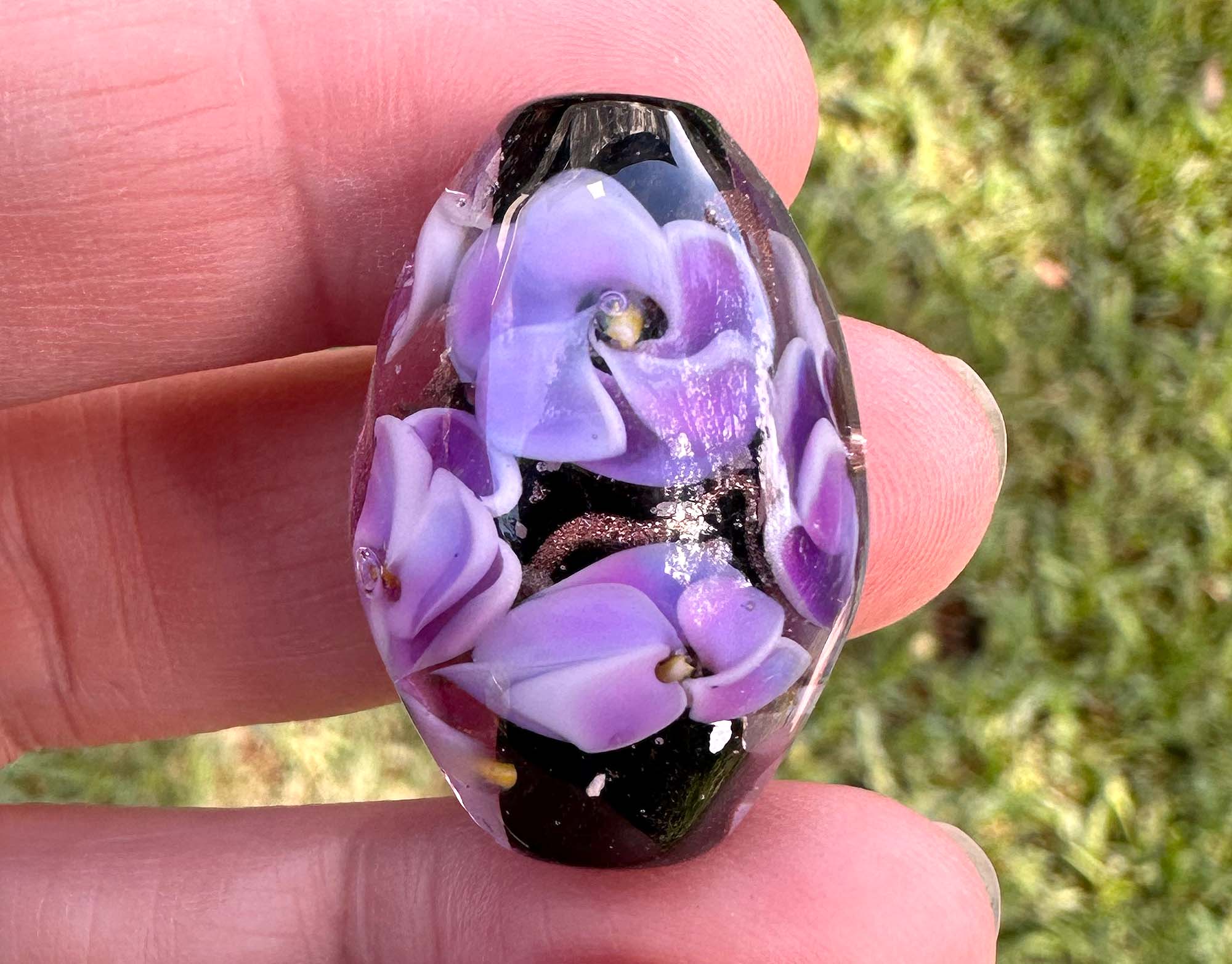 Handmade Majestic Purple Floral Lampwork Glass Focal Bead for Jewelry Making - Perfect for Necklaces, Bracelets, and DIY Craft Projects