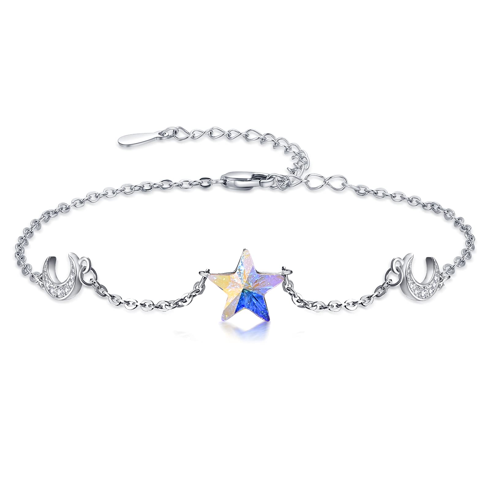 Dreamy Sterling Silver Moon and Star Bracelet for Women - Celestial Jewelry Gift for Birthday, Anniversary & Everyday Wear