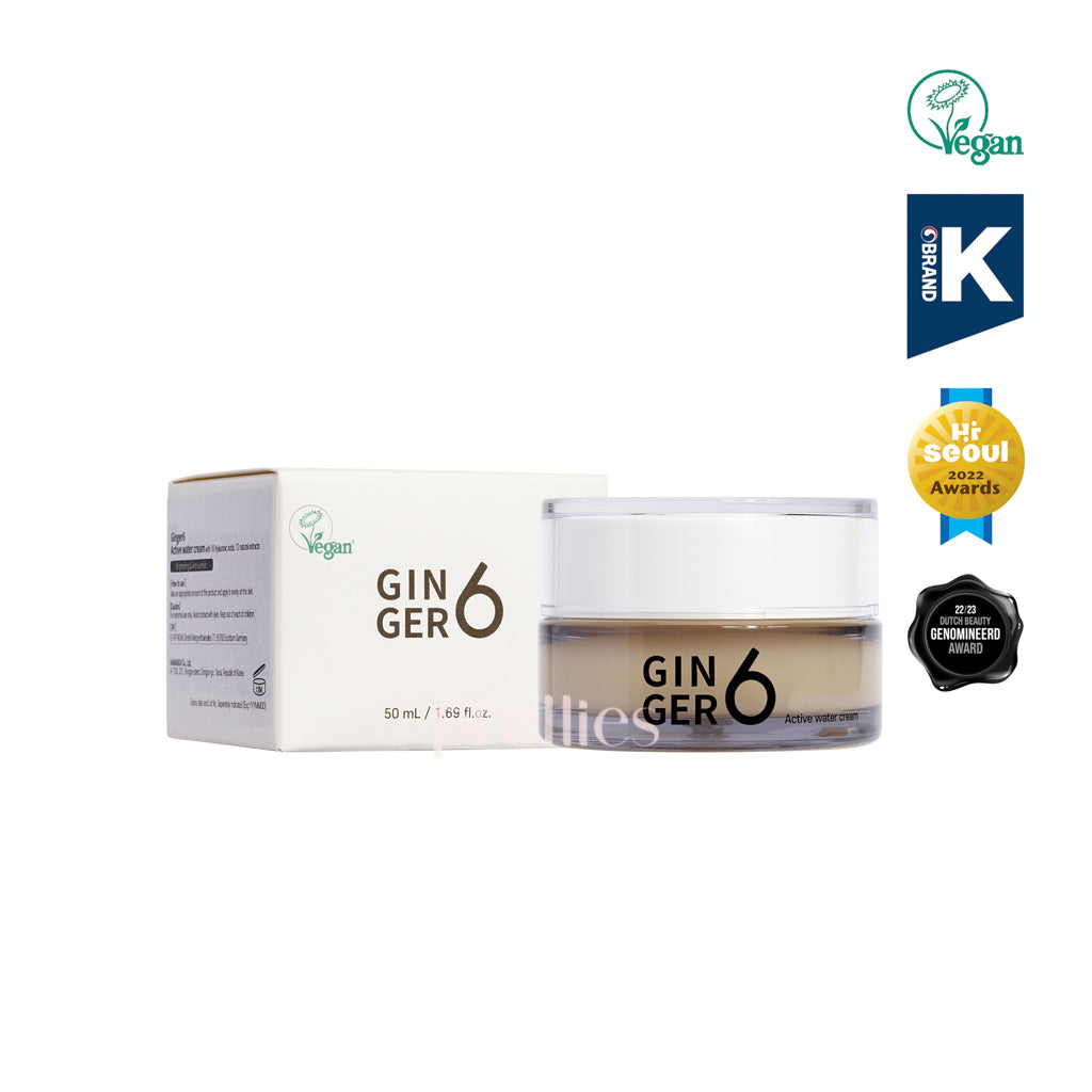 Ginger6 Active Water Cream 50ml - Hydrating Moisturizer for Dry Skin | Day & Night Face Cream for Women & Men | Perfect for Daily Skincare Routine & Travel