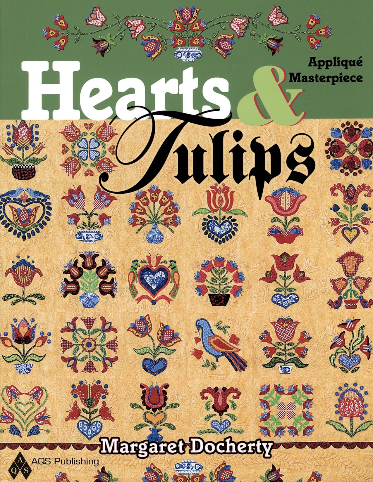 Hearts & Tulips Applique Masterpiece - Elegant Handmade Floral Embroidery Patch for DIY Crafts, Home Decor, and Scrapbooking - Perfect for Clothing, Bags, and Gift Wrapping
