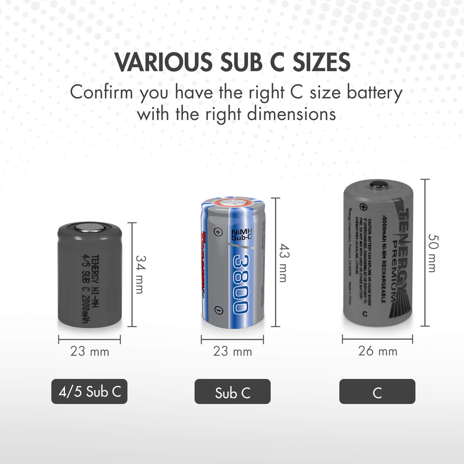 Tenergy NiMH SubC 1.2V 3800mAh Rechargeable Batteries - 10 Pack for Power Tools, RC Cars, Flashlights & Emergency Devices - High Capacity Long Lasting Battery Pack