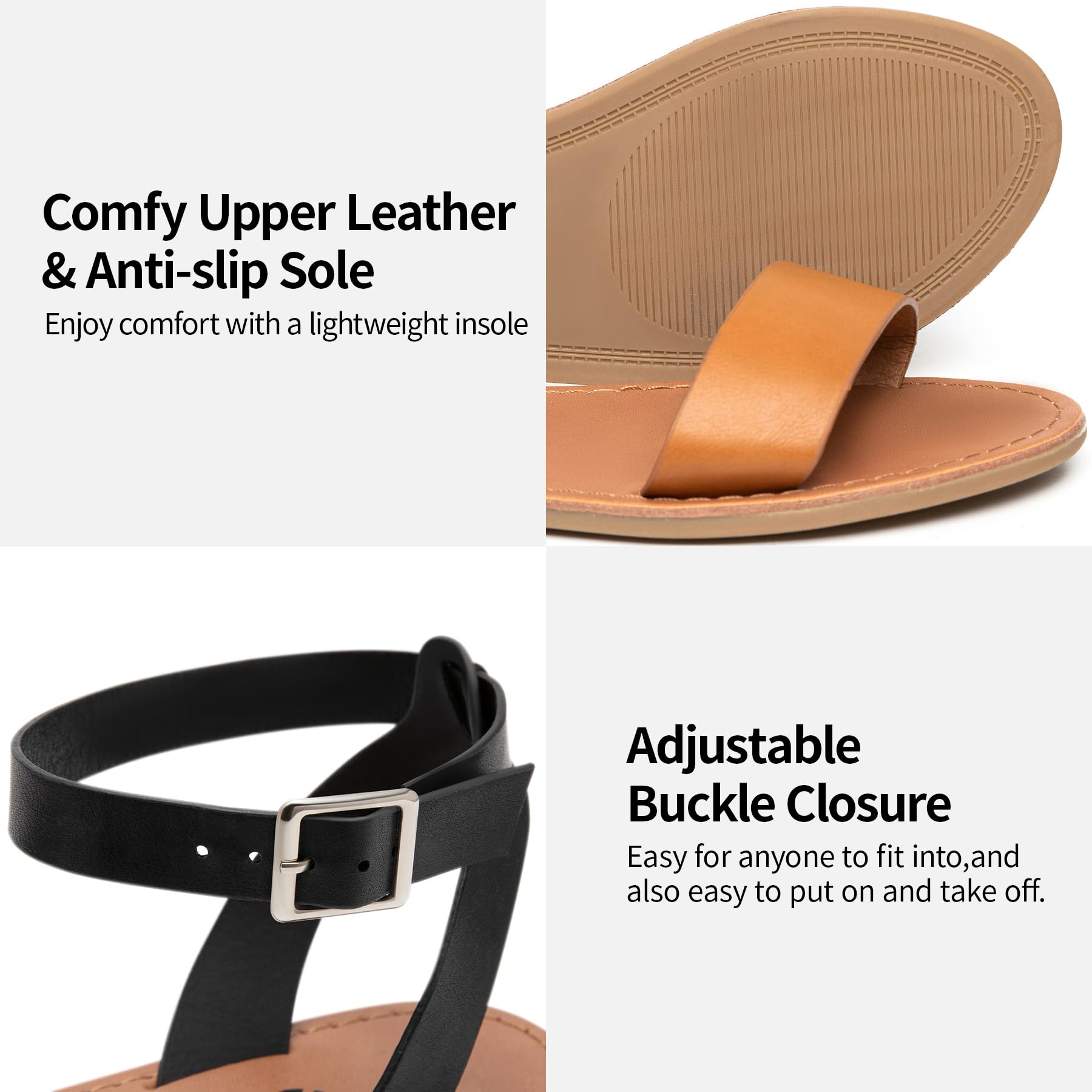 Stylish Women's Leather Flat Sandals with Ankle Strap | Two-Tone Gladiator Sandals for Summer | Adjustable Metal Buckle Dressy Sandals | Comfortable Open-Toe Wedding Sandals for Women – Perfect for Beach Weddings, Date Nights & Summer Vacations