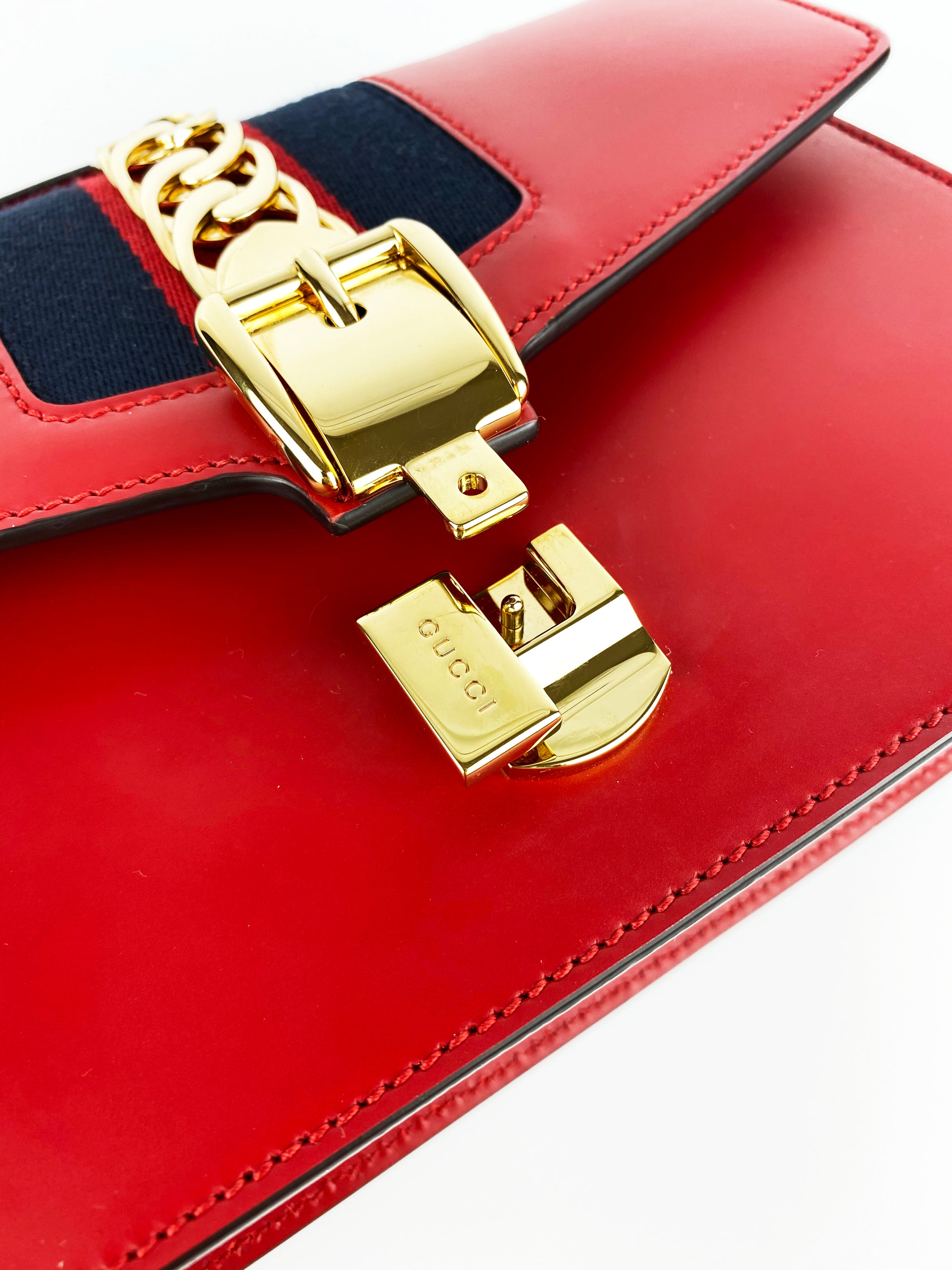 Gucci Sylvie Small Red Leather Crossbody Bag for Women - Luxury Designer Handbag for Everyday Use, Date Night & Travel