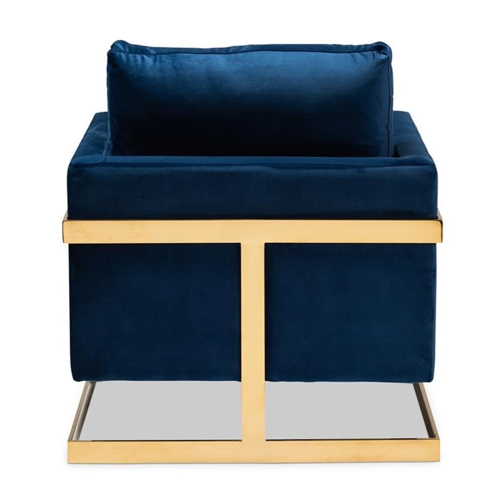 Baxton Studio Matteo Velvet Fabric Accent Chair with Gold Finish - Royal Blue Velvet Upholstered Chair for Living Room, Bedroom & Home Office Decor