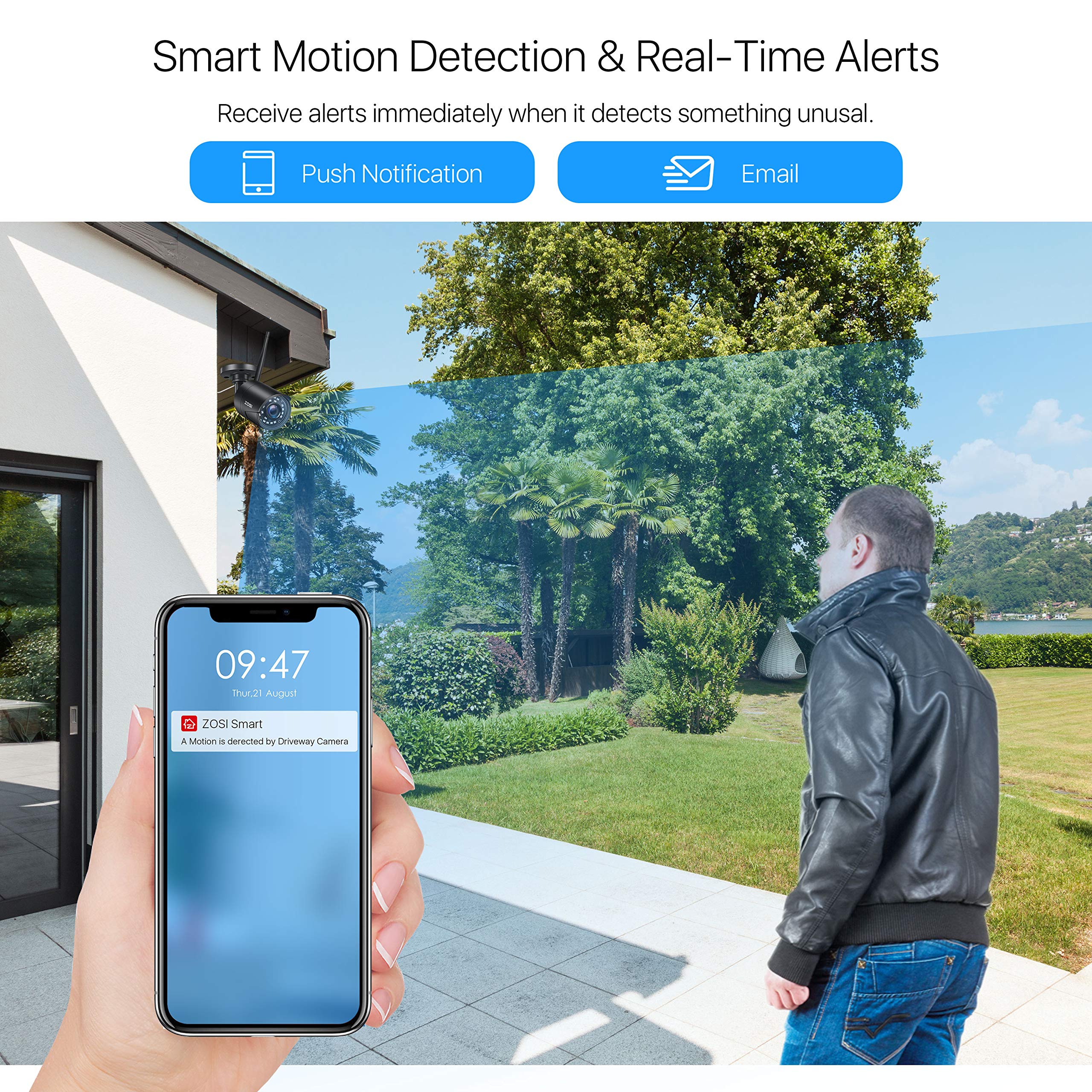 ZOSI 1080P Wireless Security Camera System with 8 Channel NVR & 1TB HDD - 4pcs 1080P WiFi IP Cameras for Indoor/Outdoor Use | Plug-in, Night Vision, Motion Detection, Remote Access | Ideal for Home Security, Business Surveillance & Property Monitoring
