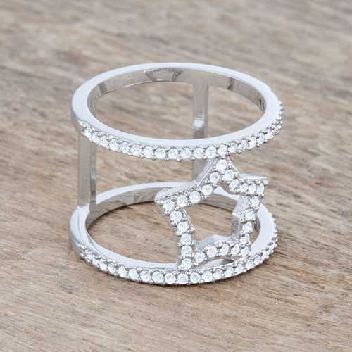 Nailey 0.75ct Cubic Zirconia Rhodium Plated Star Contemporary Ring for Women - Elegant Fashion Jewelry Gift for Anniversary, Birthday & Special Occasions