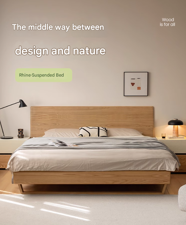 Solid Oak and Ash Wood Nordic Minimalist Floating Bed Frame - Perfect for Modern Bedroom, Guest Room, and Loft Decor