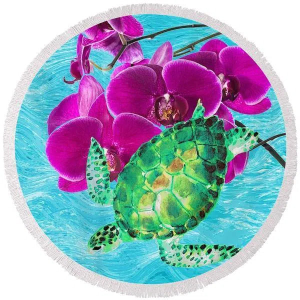 Floating With The Orchid Round Beach Towel - Soft & Absorbent Quick-Dry Towel for Pool, Beach, Yoga & Travel - Perfect for Summer Vacations & Outdoor Activities