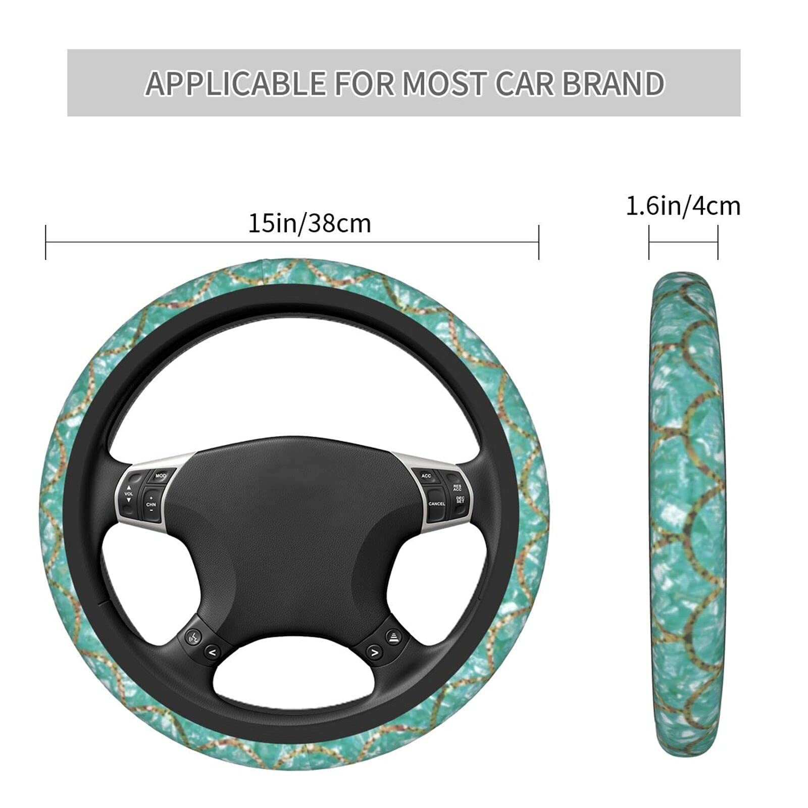 15 Inch Green Mermaid Steering Wheel Cover - Cute Car Accessories for Women & Girls - Funny SUV Steering Wheel Wrap Decor - Perfect for Daily Commute & Road Trips