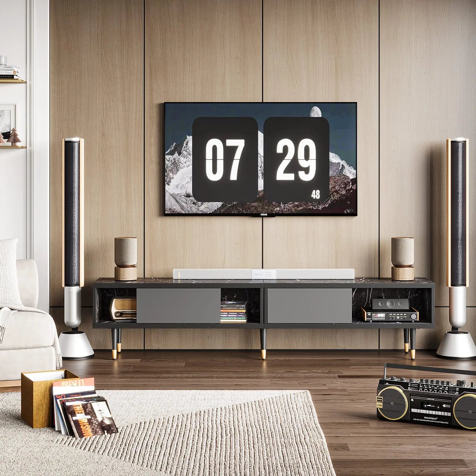 Bestier Mid Century Modern TV Stand for 85 inch TVs - 2-in-1 Long Entertainment Center TV Cabinet with Storage for Living Room, Home Theater & Family Room
