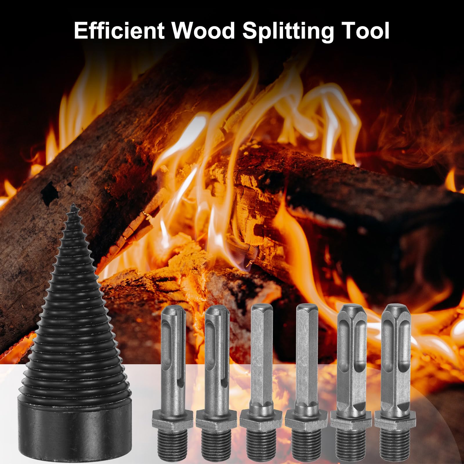 50mm Firewood Log Splitter Drill Bit Set - 7Pcs Removable Cone Screw Driver Bits with Shafts for Electric Drills | Perfect for Home Firewood Splitting, DIY Woodworking & Outdoor Camping