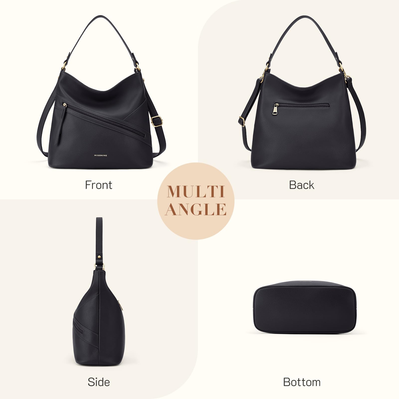 Missnine Hobo Bag for Women - Stylish Top Handle Handbag with Zipper Pocket | Perfect for Work, Travel & Everyday Use