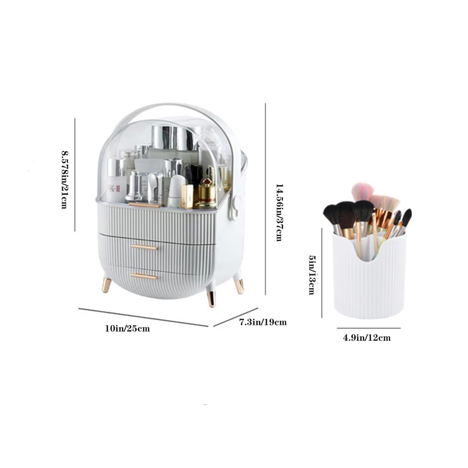 White Makeup Storage Organizer - Cosmetic Display Case with Brush Holder & Lipstick Organizer, Skincare Organizer for Bathroom Countertop, Bedroom Vanity Desk & Travel | Perfect for Daily Beauty Routine & Travel Essentials