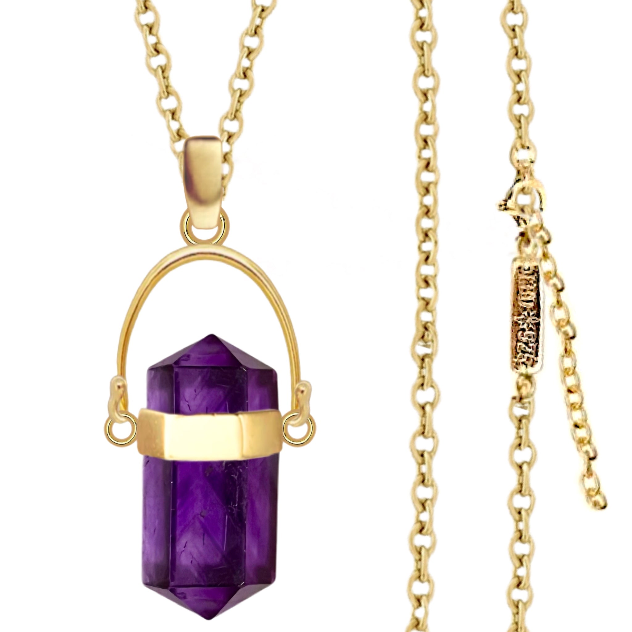 Laihas Large Crystal Kindness Gold Amethyst Necklace - Elegant Long Crystal Pendant for Women | Perfect for Weddings, Parties & Special Occasions