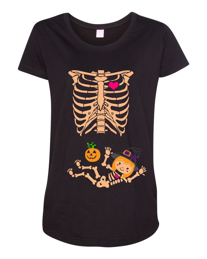 Funny Baby Skeleton Witch Halloween Maternity T-Shirt - Cute Horror Pregnancy Tee for Halloween Parties & Family Photos