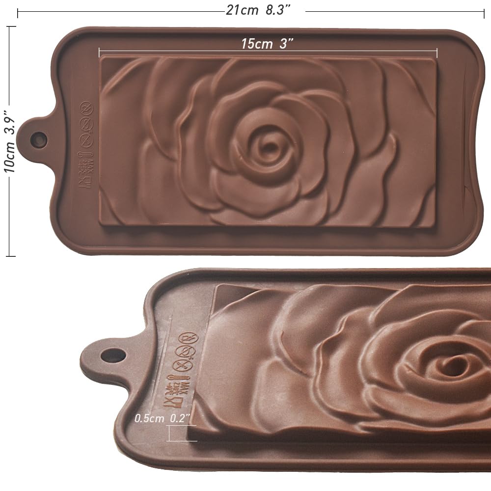 Premium Break Apart Silicone Chocolate Bar Molds with Rose Flower Design - 4 Pack for Homemade Protein Bars, Energy Bars & Candy Making - Perfect for Valentine's Day Gifts, Baking Parties & DIY Treats